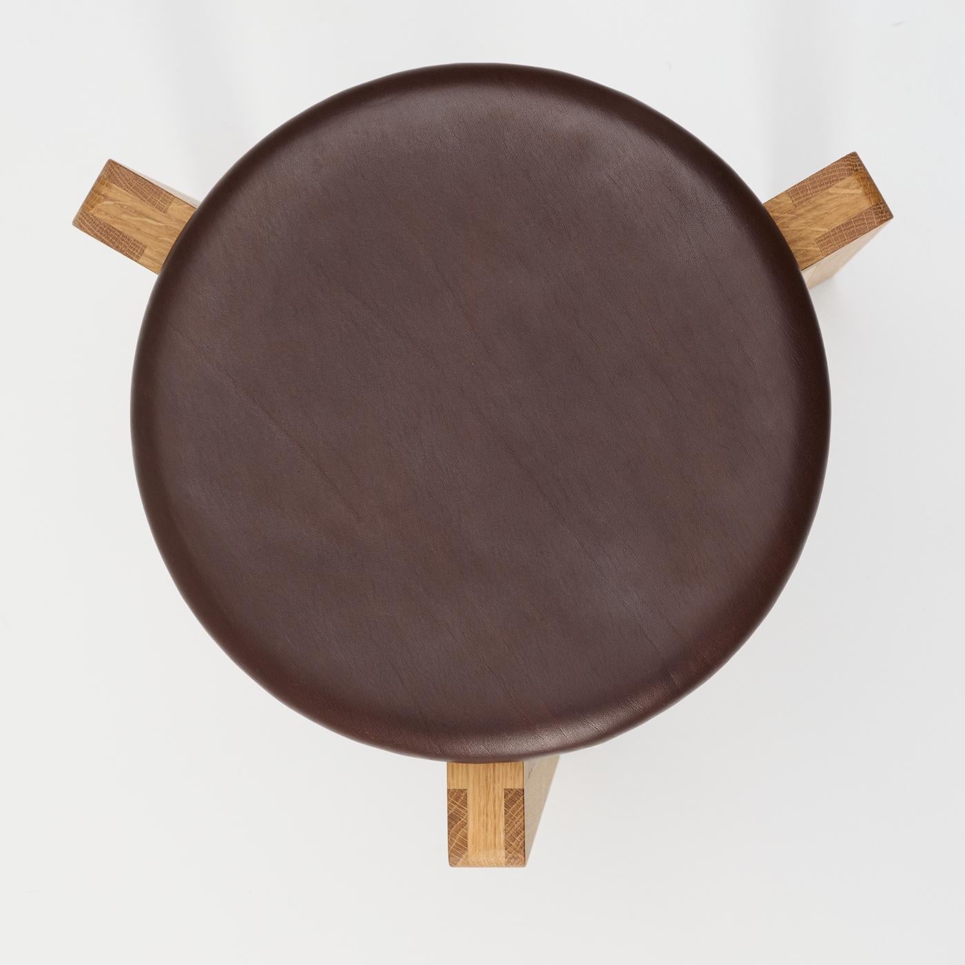 Italian Gio Chocolate Leather Round Stool For Sale
