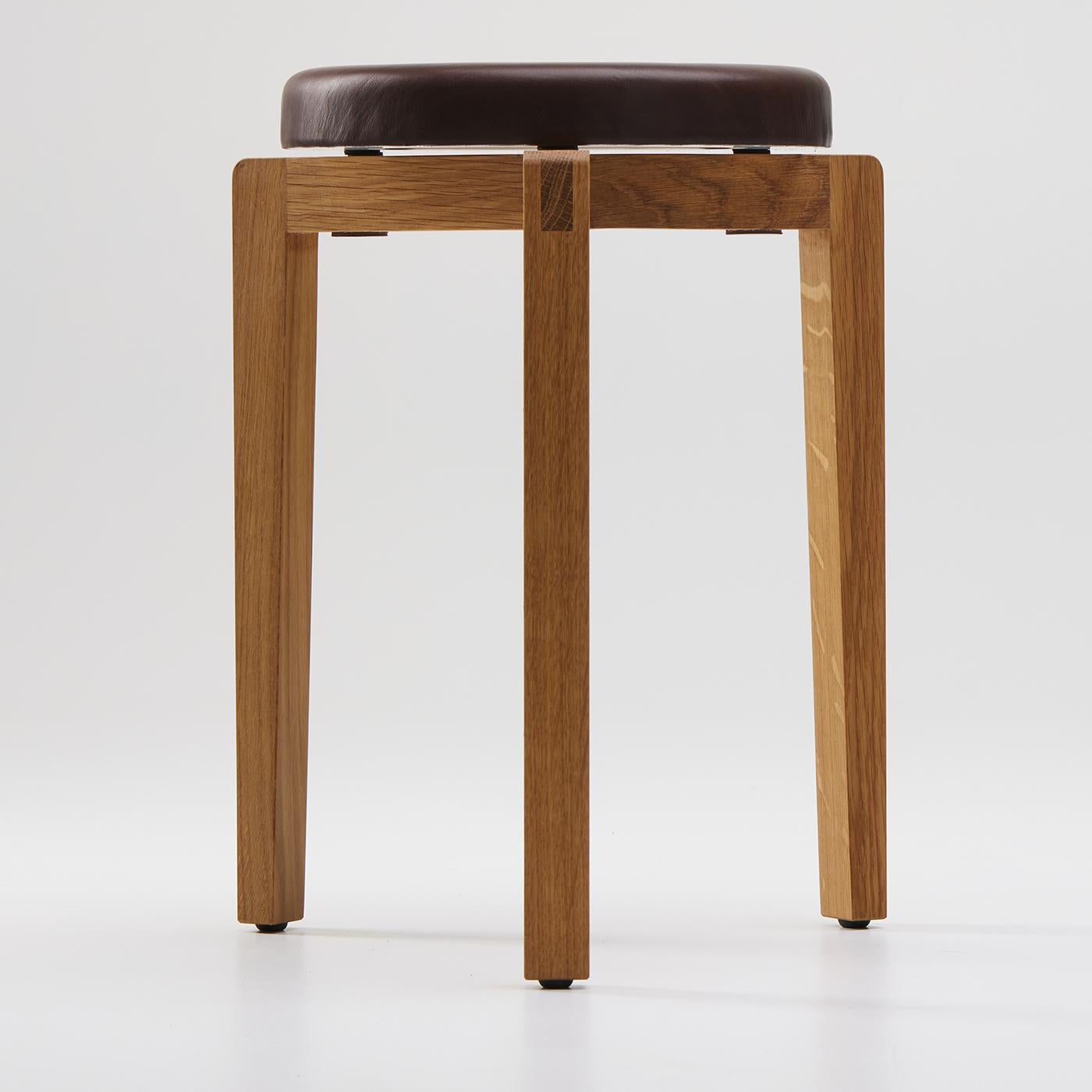 Contemporary Gio Chocolate Leather Round Stool For Sale