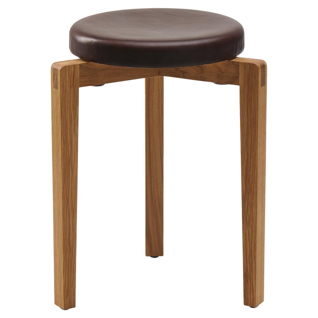 Gio Chocolate Leather Round Stool