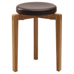 Gio Chocolate Leather Round Stool