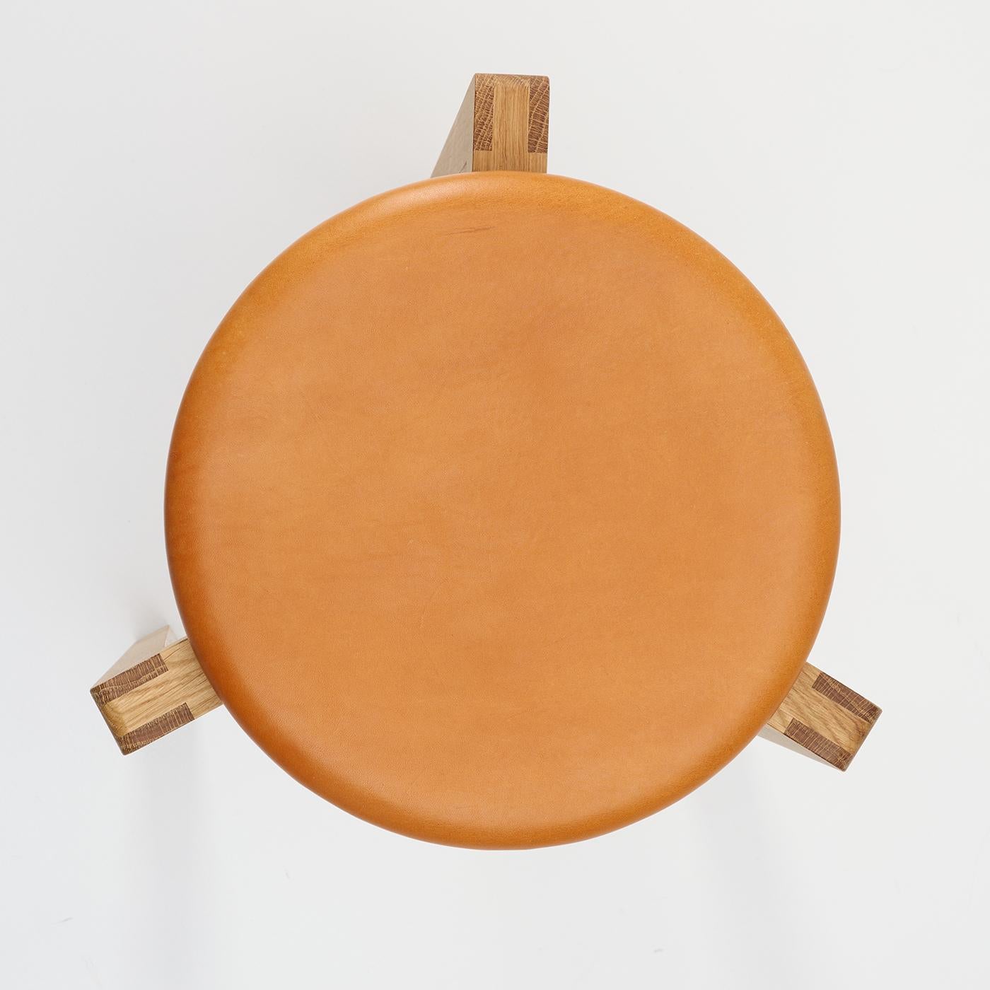Italian Gio Cognac Leather Round Stool For Sale