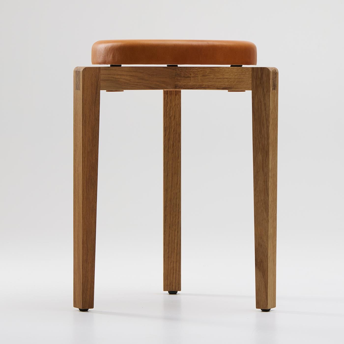 Contemporary Gio Cognac Leather Round Stool For Sale
