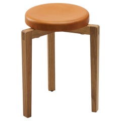 Gio Cognac Leather Round Stool