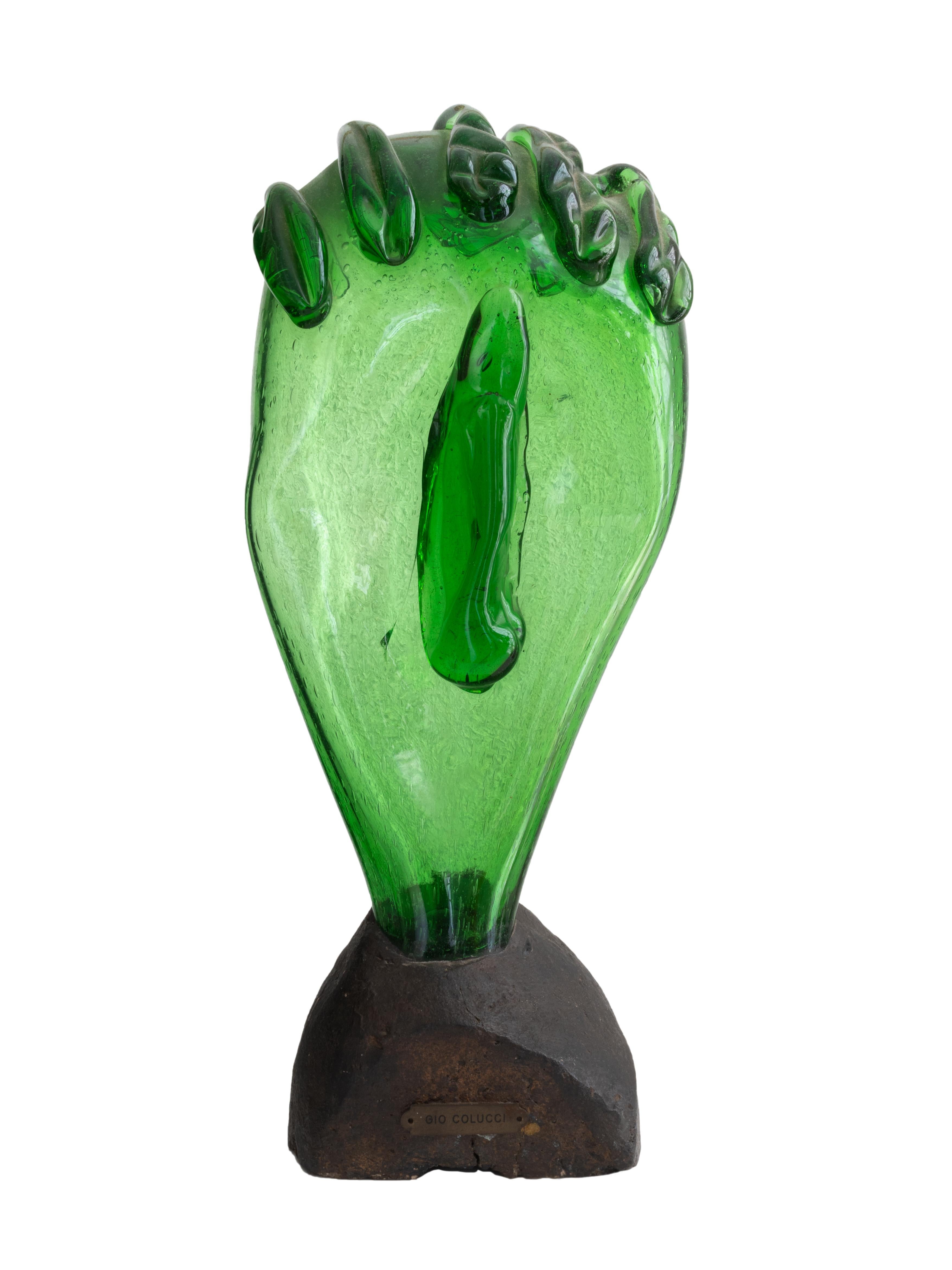 Expressionist Gio Colucci (1892-1974) Green Glass Statue, 1950-1959, Expressionism For Sale