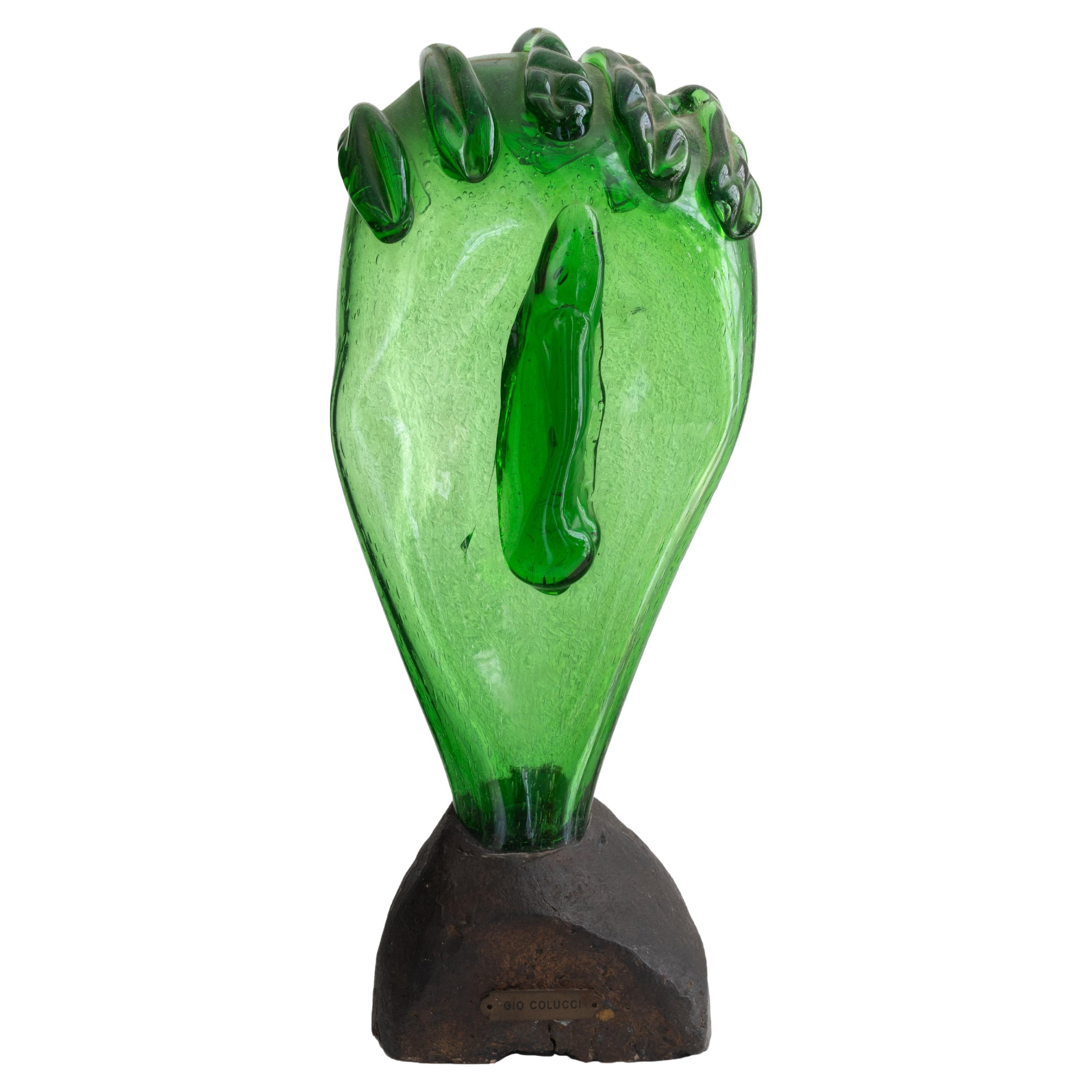 Gio Colucci (1892-1974) Green Glass Statue, 1950-1959, Expressionism For Sale