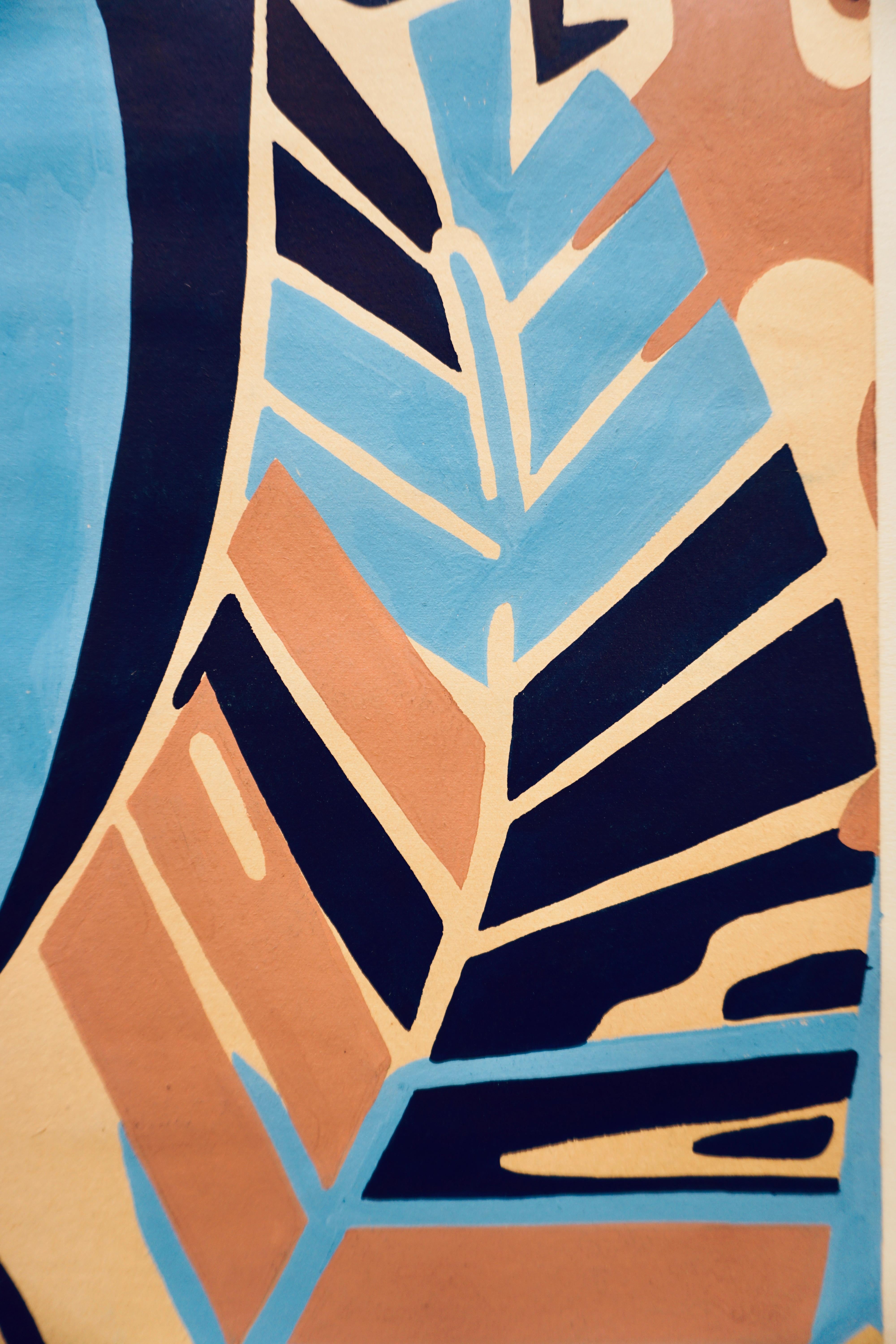 Gio Colucci (Italien 1892-1974) Sans titre : Figure abstraite et feuilles.  Gouache sur papier posé sur carton mat.  Encadrement d'archives sous verre.  Originaire de la collection d'art de Con-Agra Corporate.  Dans les années 1930 ?  Cette pièce