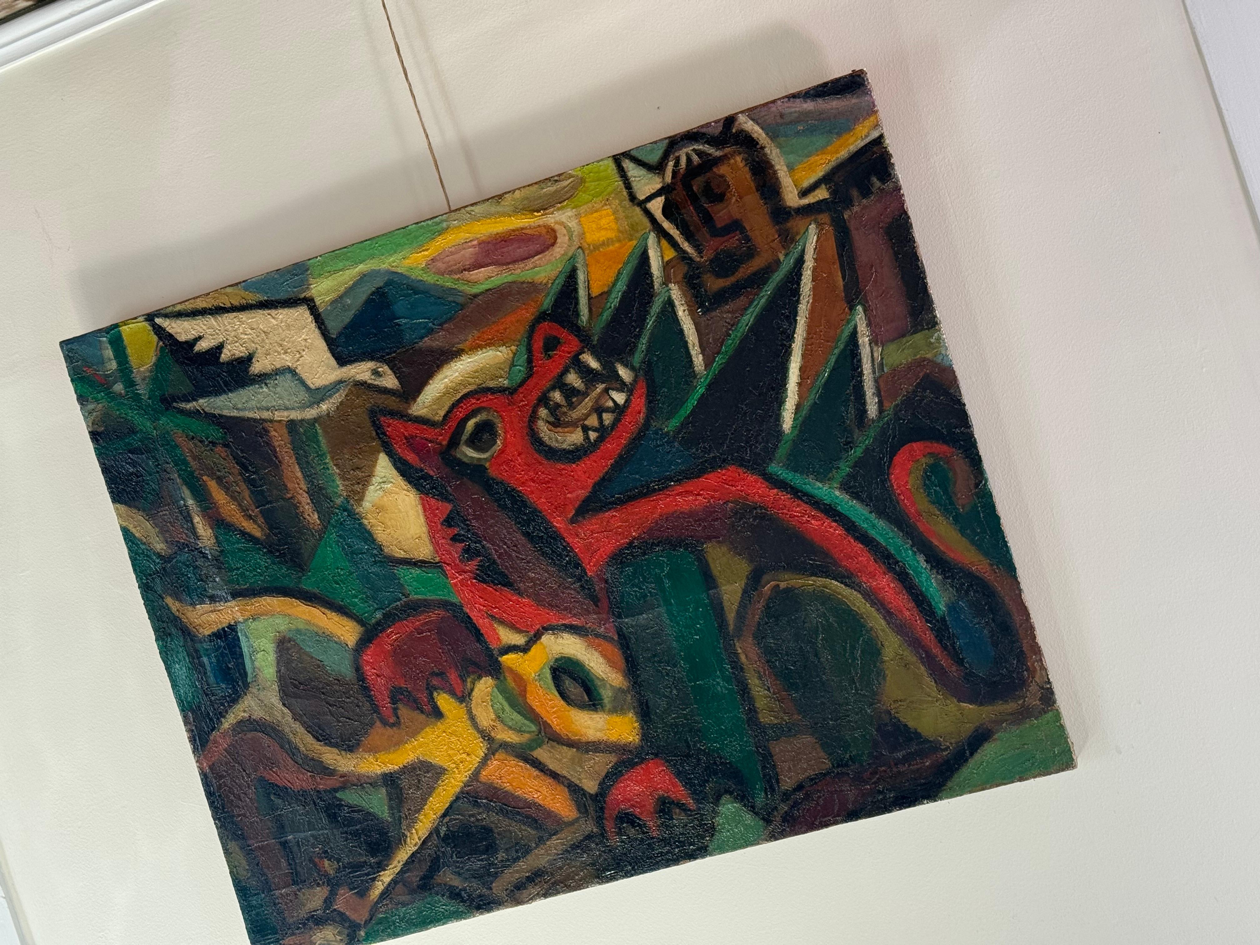Gio Colucci - El animal rojo - Óleo sobre lienzo en Bueno estado para la venta en Hudson, NY
