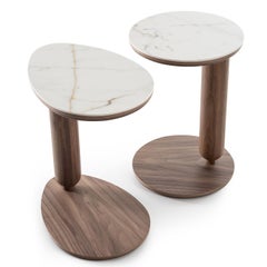 Gio Drop Walnut Wood Side Table with Ceramic Top