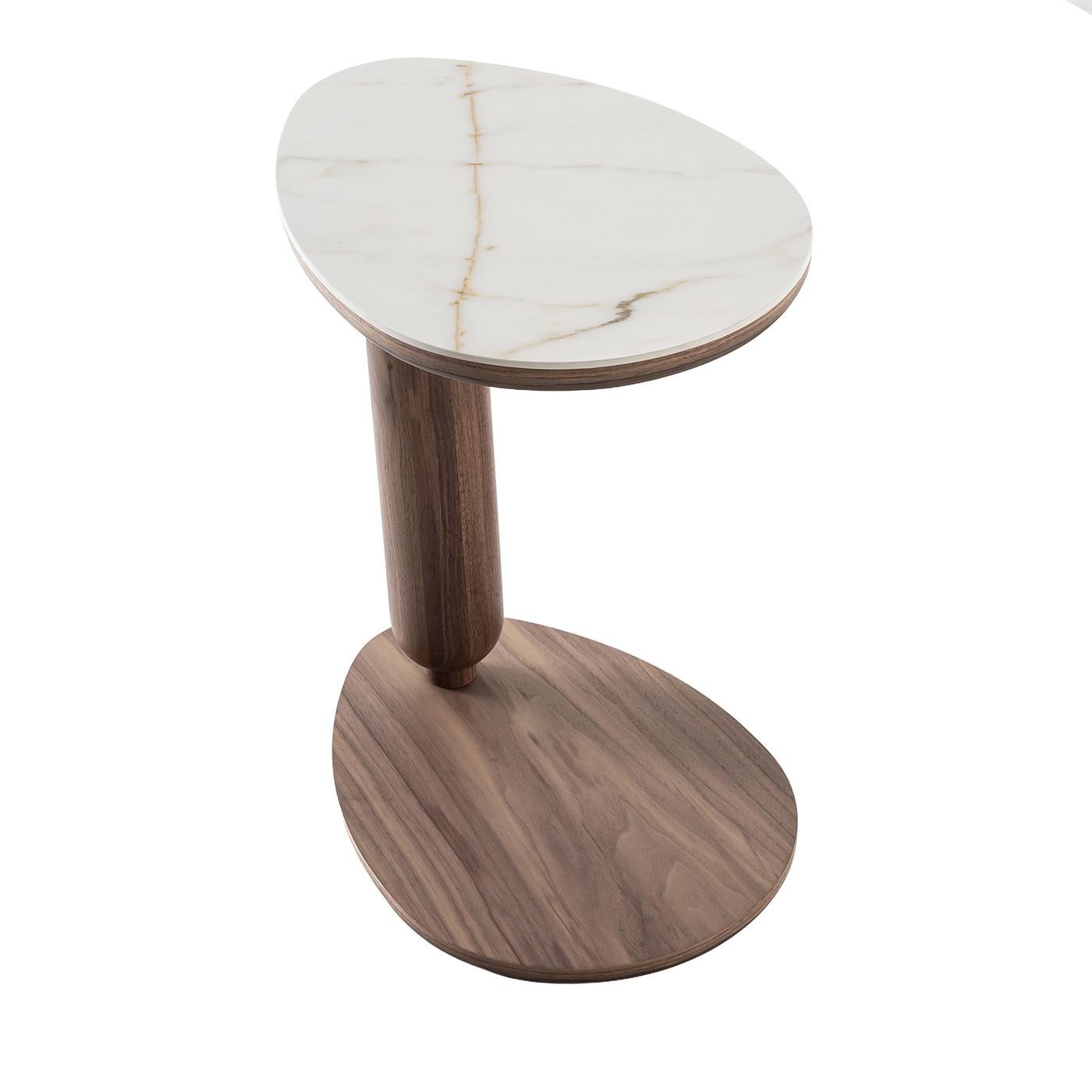 Contemporary Gio Drop Walnut Wood Side Table with Ceramic Top For Sale