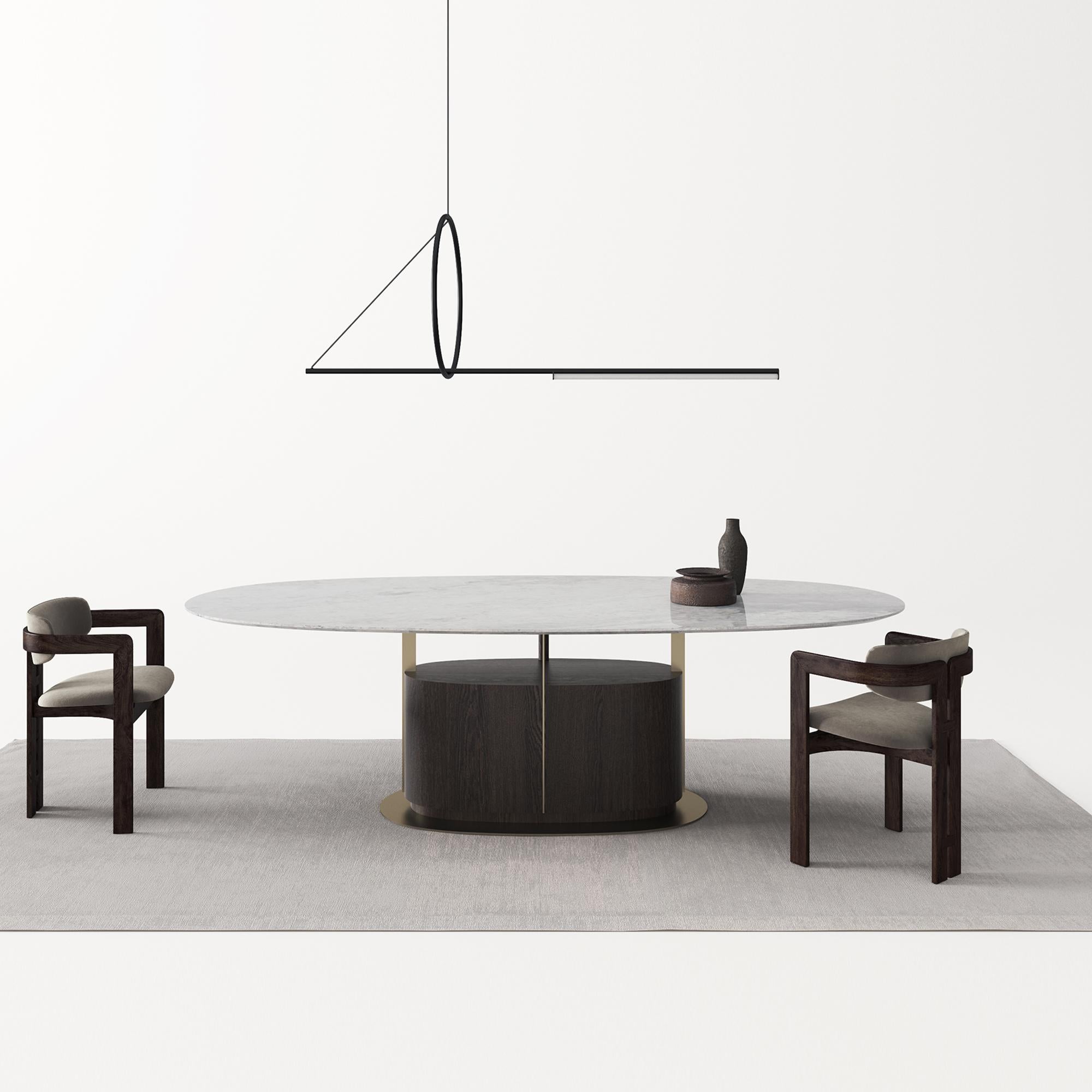 Moderne Gio Ellipse table de salle à manger moderne en laiton, marbre et chêne en vente