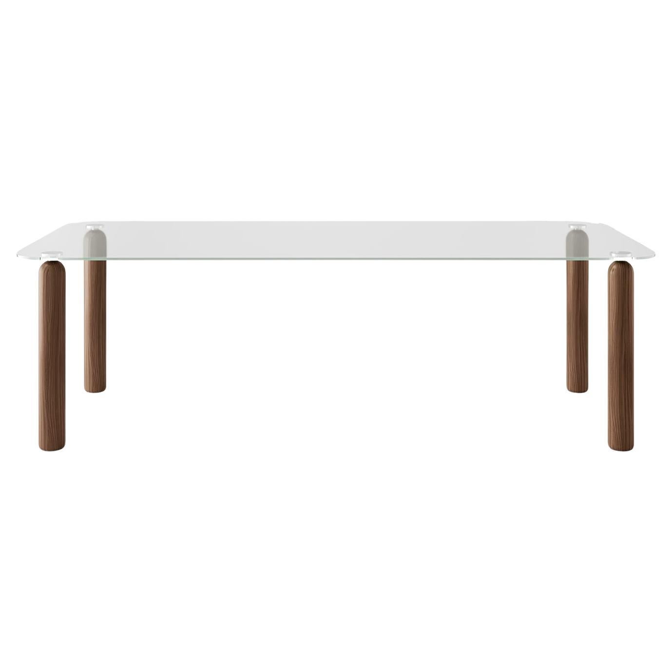 Gio Glass & Walnut Wood Dining Table by Norberto Delfinetti