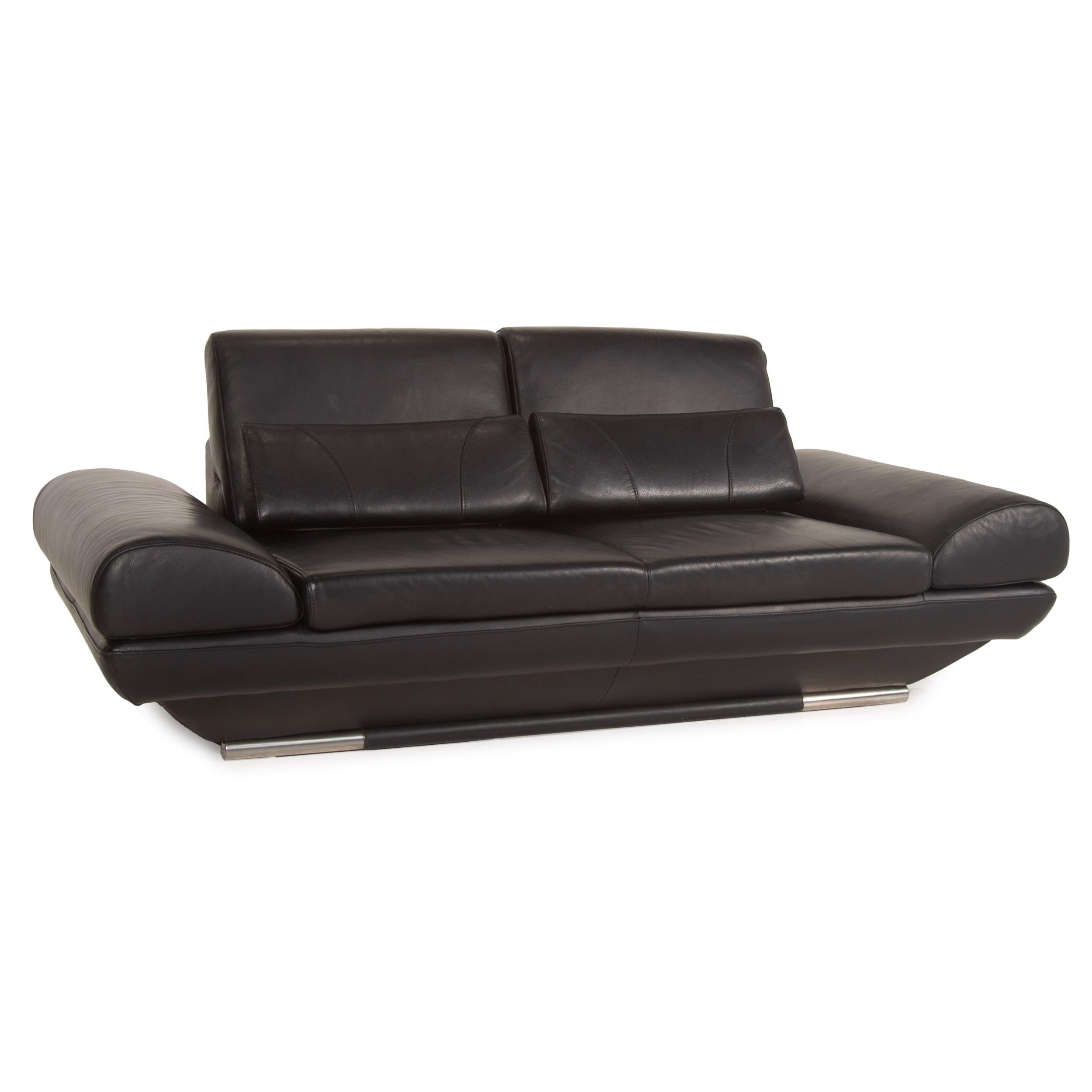 Gio Mano Leather Sofa Black Two-Seater Function In Good Condition In Cologne, DE