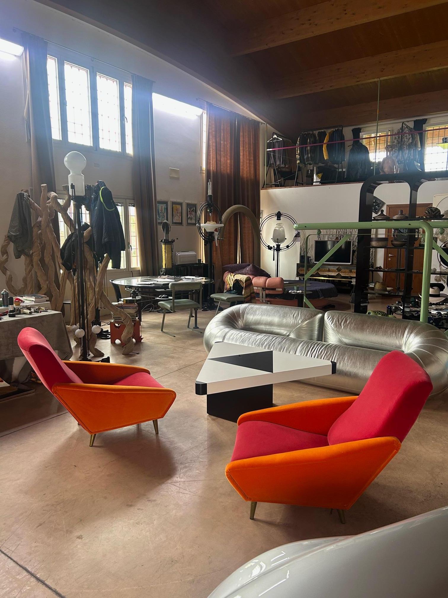 Mid-20th Century Gio Pionti 807 Distex armchairs Lelievre Paris velvet in vendita