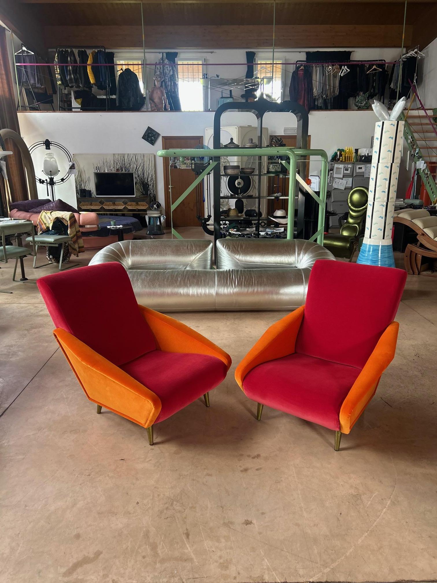Gio Pionti 807 Distex armchairs Lelievre Paris velvet in vendita 1