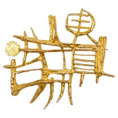 Retro Giò Pomodoro 1956 Milano Sculptural Figurative Art Brooch in 18k Yellow Gold