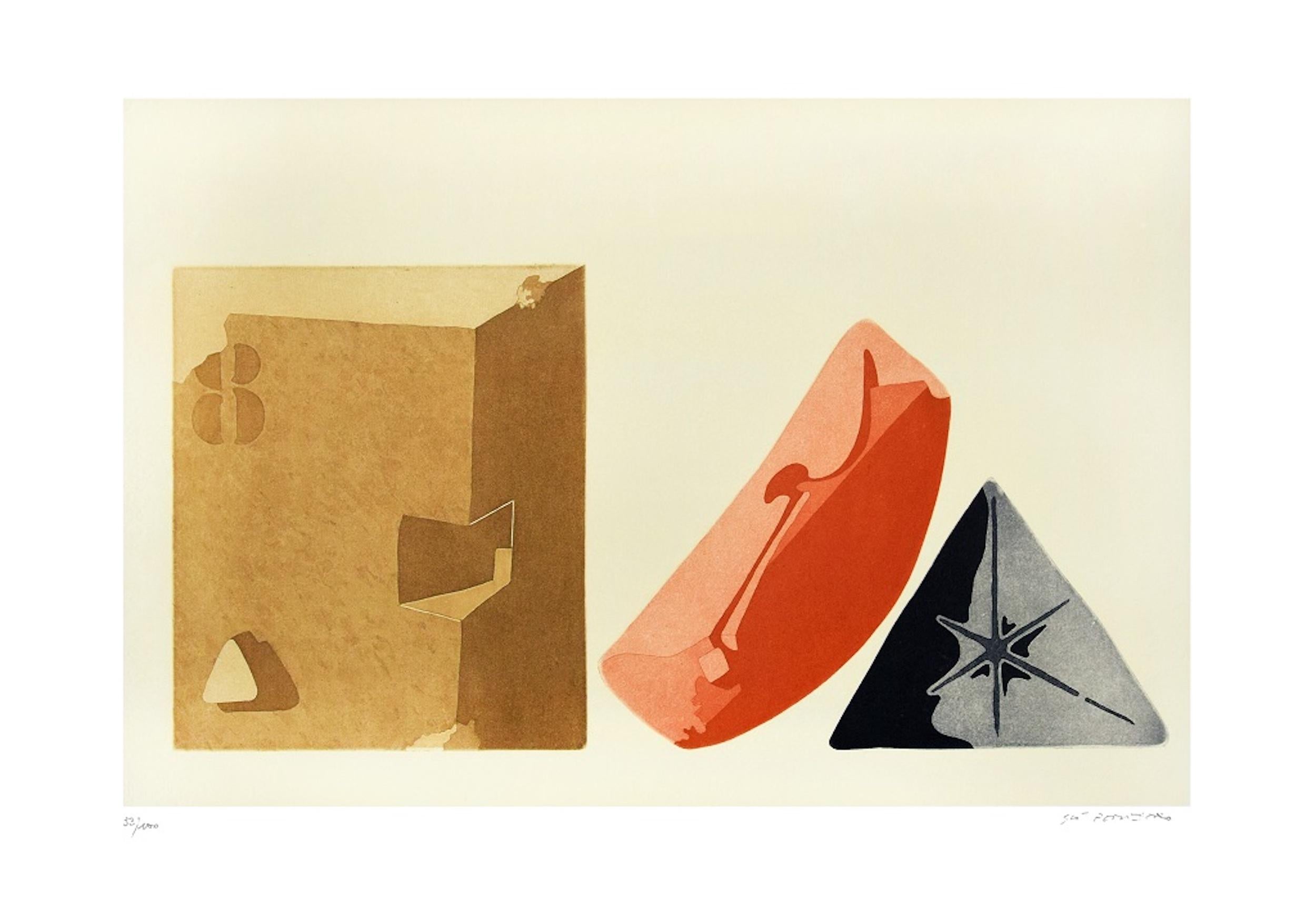 Gio Pomodoro Abstract Print - Constructions - Original Etching by Giò Pomodoro - 1970s
