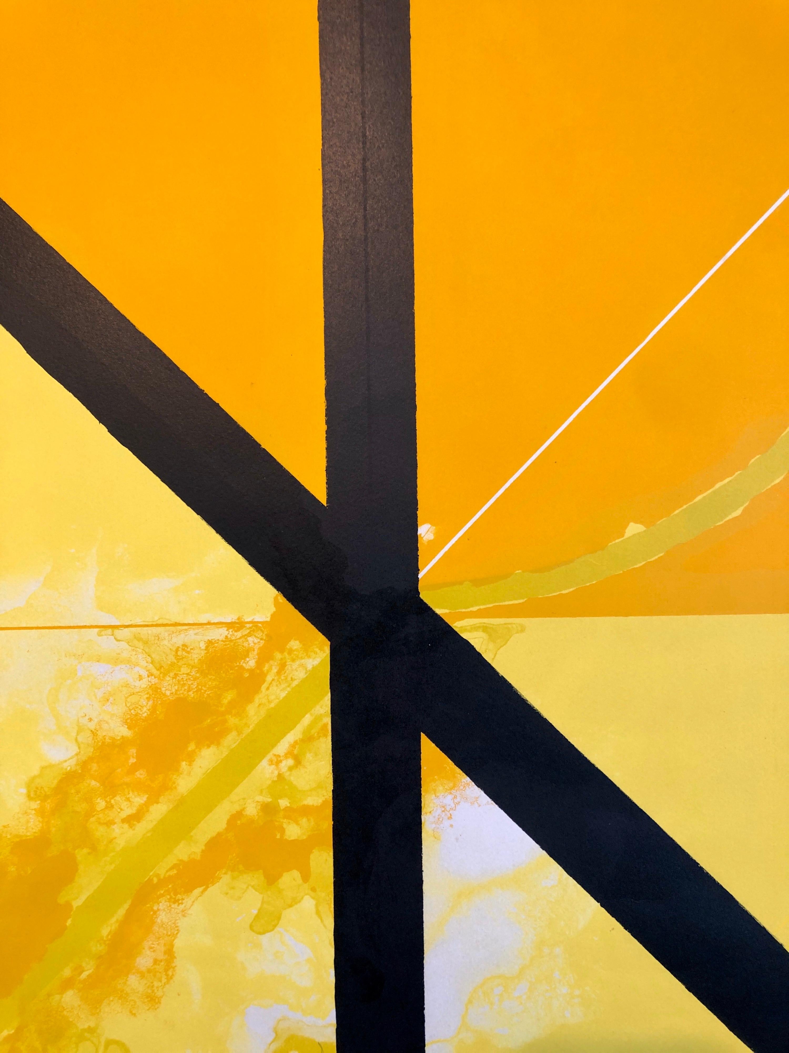 Square Against Light, Italian Modernist Lithograph Gio Pomodoro Yellow, Orange 2