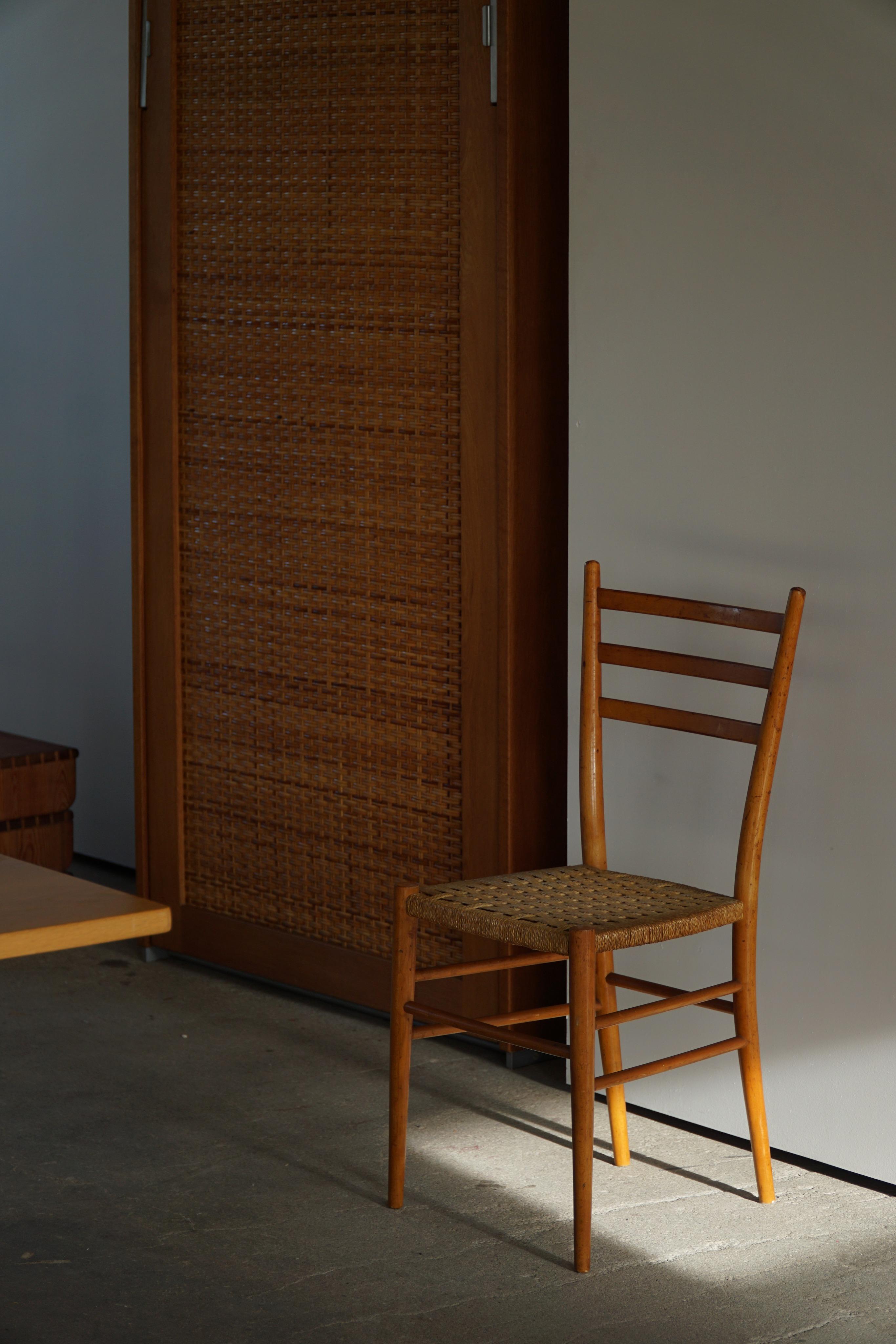 Gio Ponit, 4 x Italian Modern Dining Chairs in Solid Beech and Wicker, 1960s 7