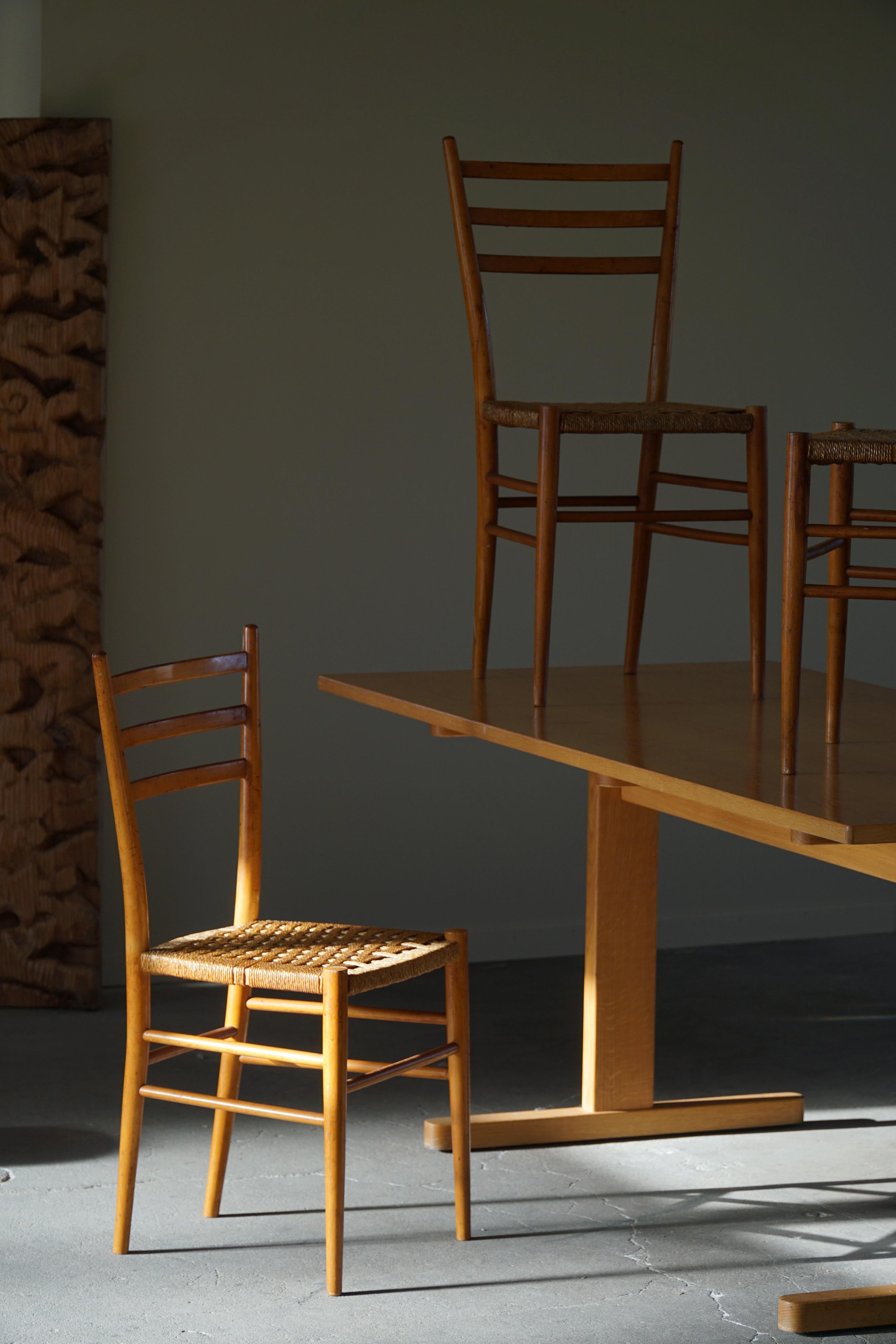 Gio Ponit, 4 x Italian Modern Dining Chairs in Solid Beech and Wicker, 1960s 9