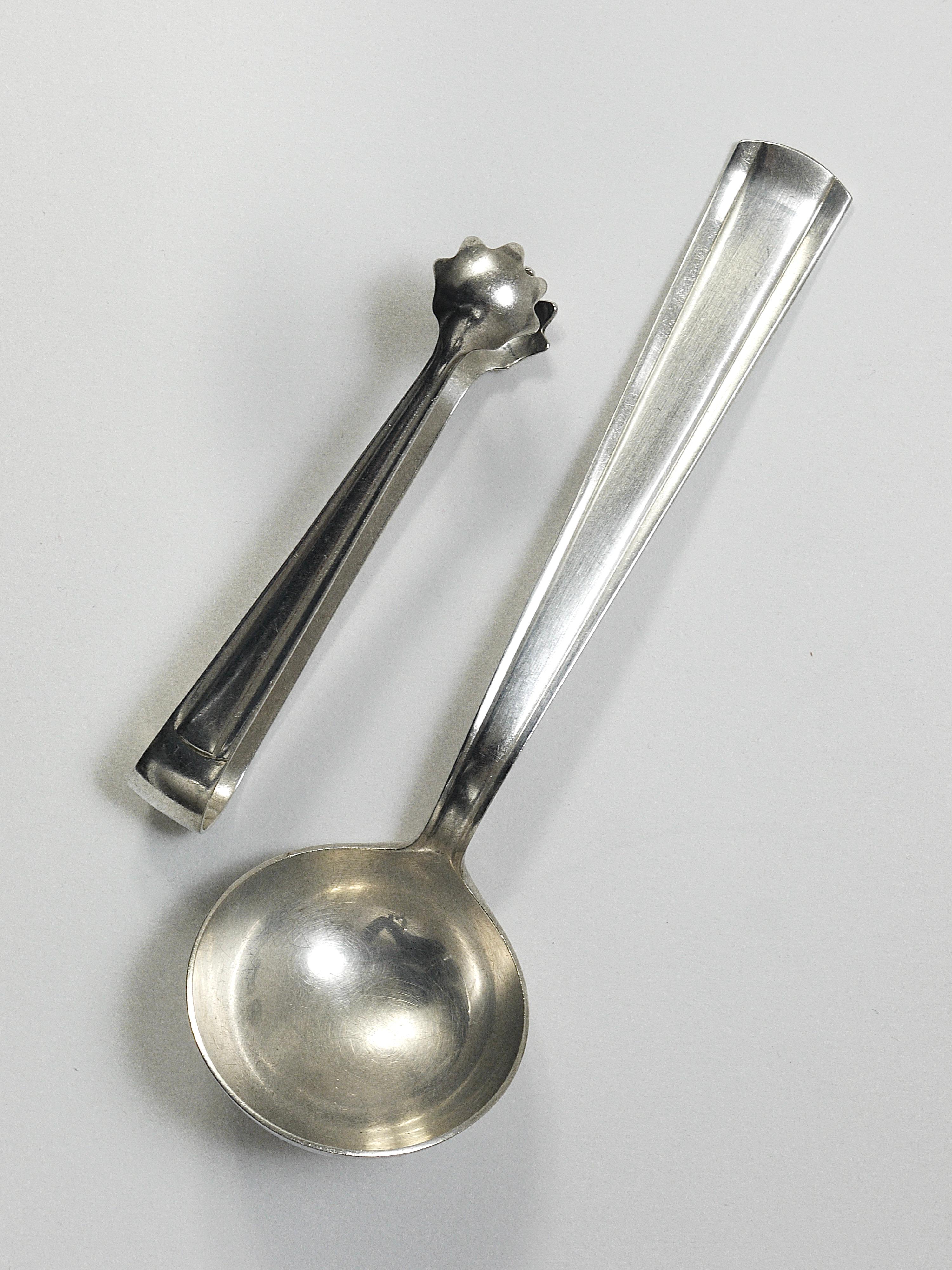 Gio Ponti 1930s Krupp Silver Teapot Coffeepot, Jug, Creamer, Sugar Tongs, Ladle 11