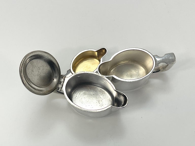 Gio Ponti 1930s Krupp Silver Teapot Coffeepot, Jug, Creamer, Sugar