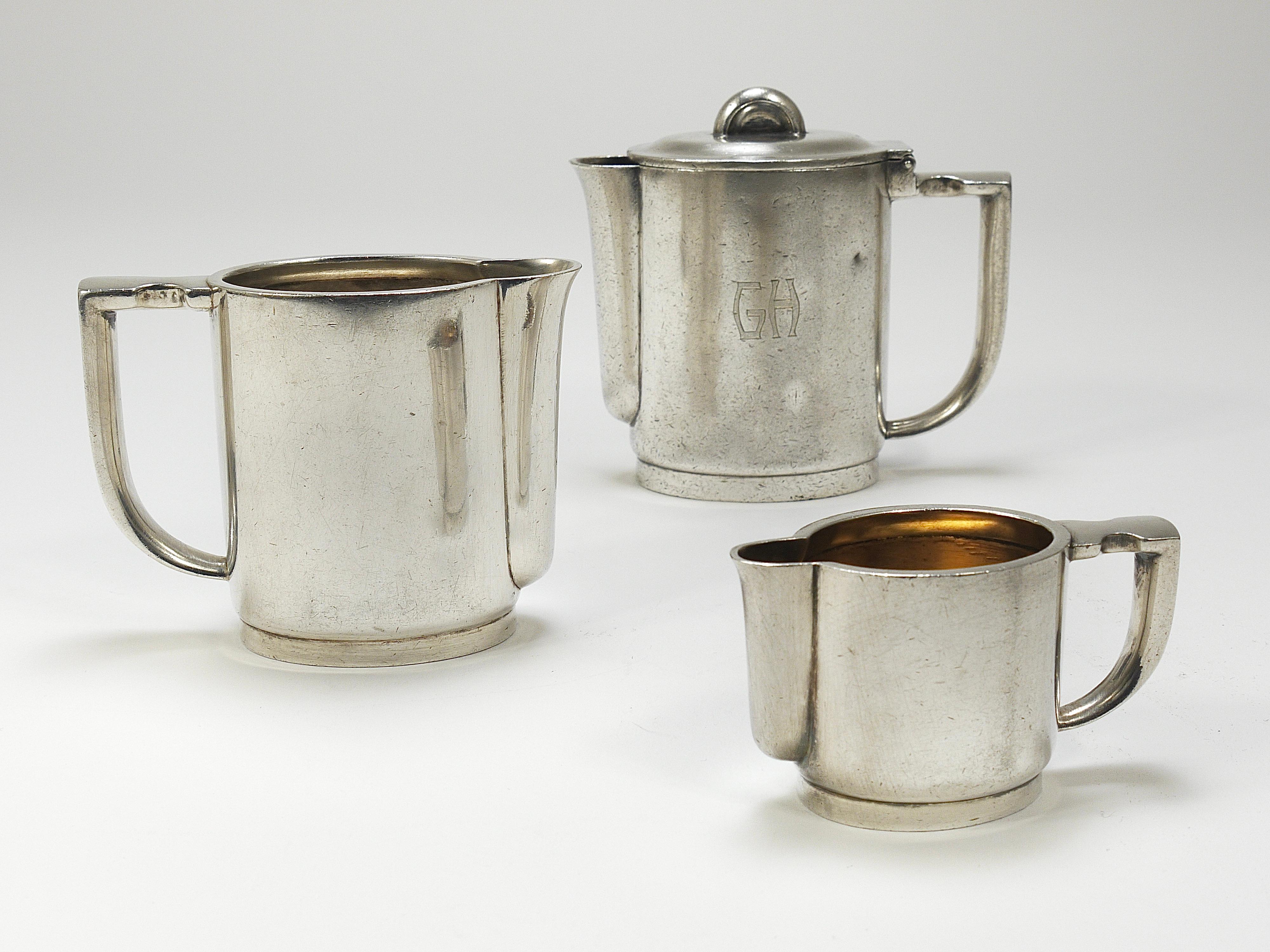 Gio Ponti 1930s Krupp Silver Teapot Coffeepot, Jug, Creamer, Sugar Tongs, Ladle In Good Condition For Sale In Vienna, AT