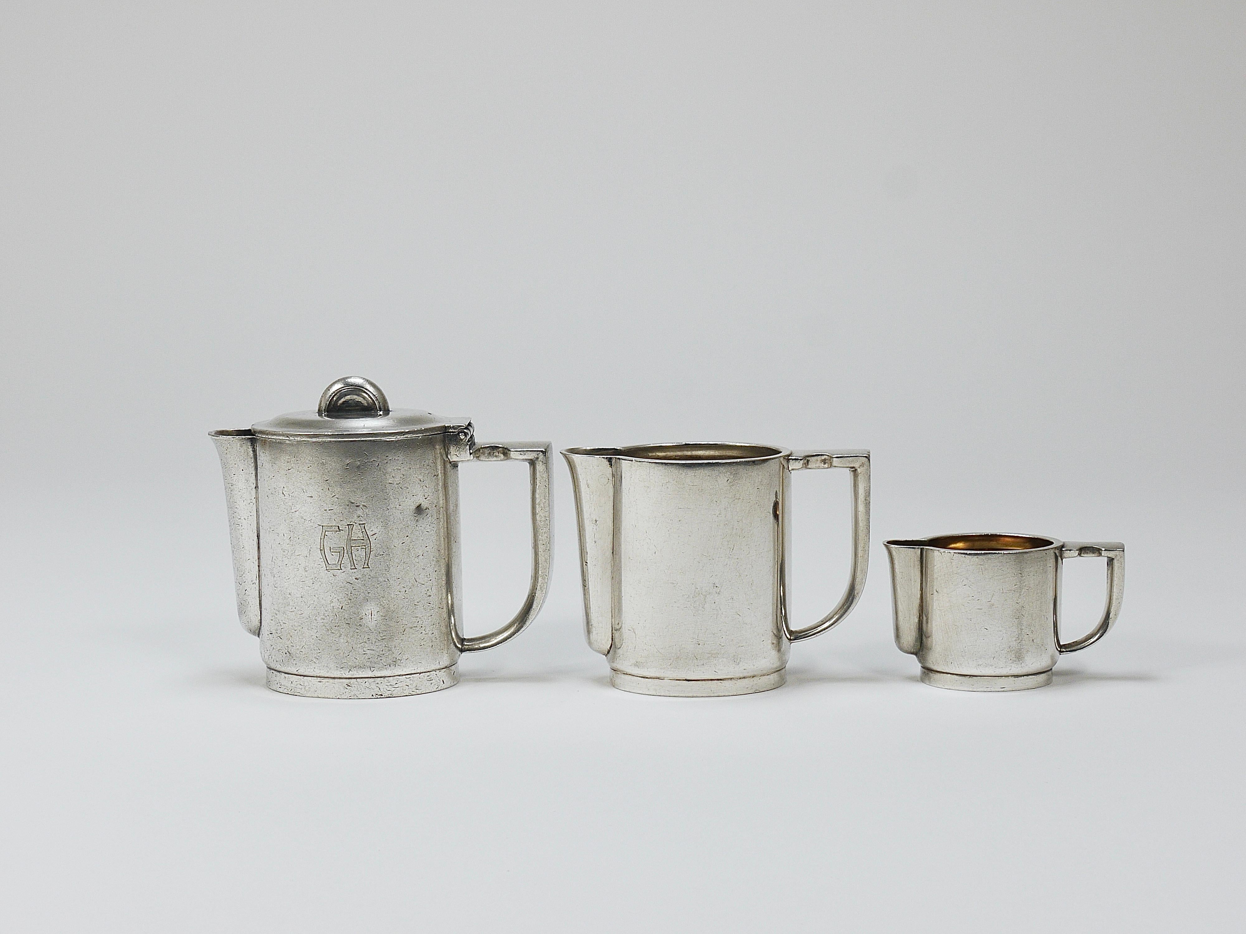 Mid-20th Century Gio Ponti 1930s Krupp Silver Teapot Coffeepot, Jug, Creamer, Sugar Tongs, Ladle For Sale