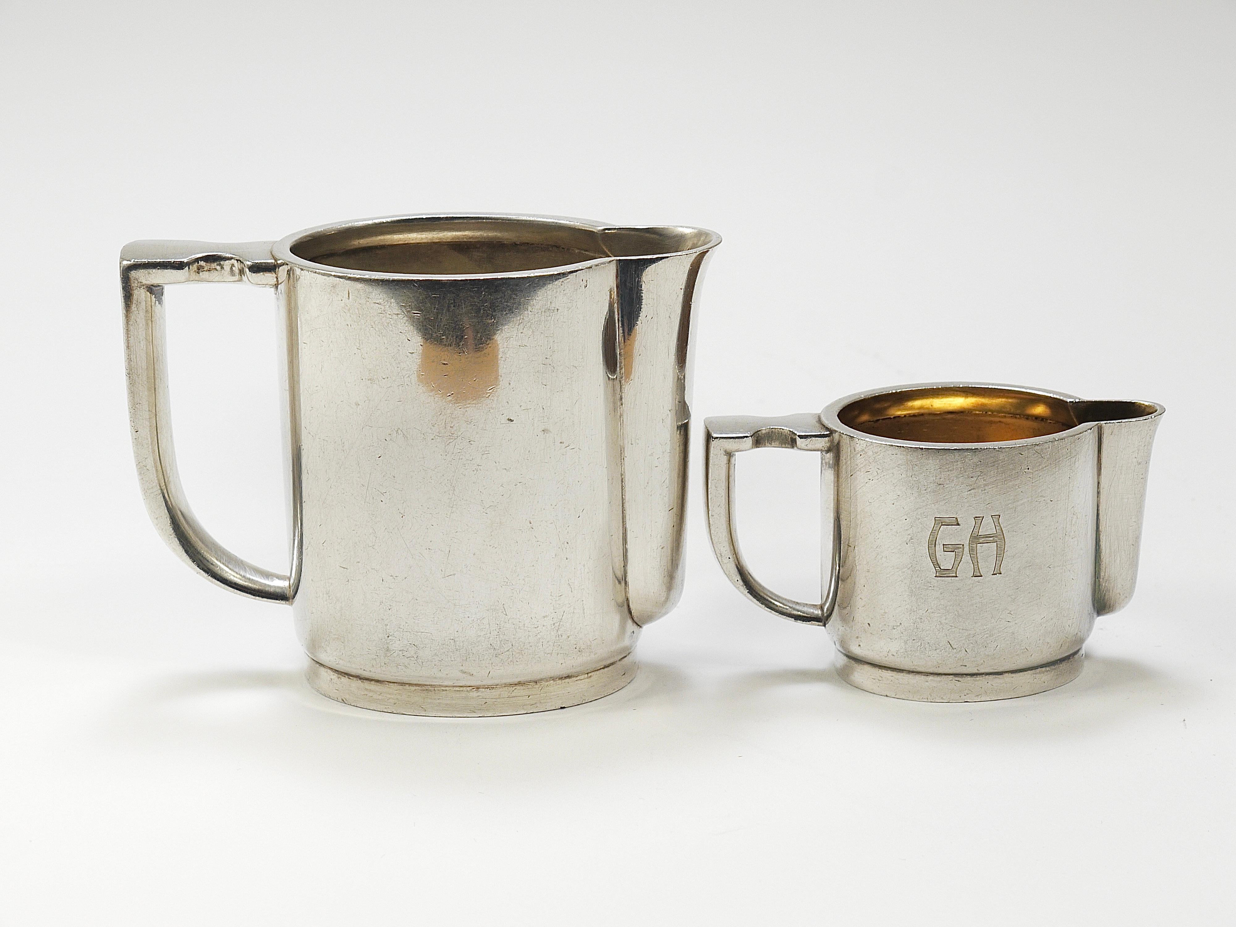 Metal Gio Ponti 1930s Krupp Silver Teapot Coffeepot, Jug, Creamer, Sugar Tongs, Ladle For Sale