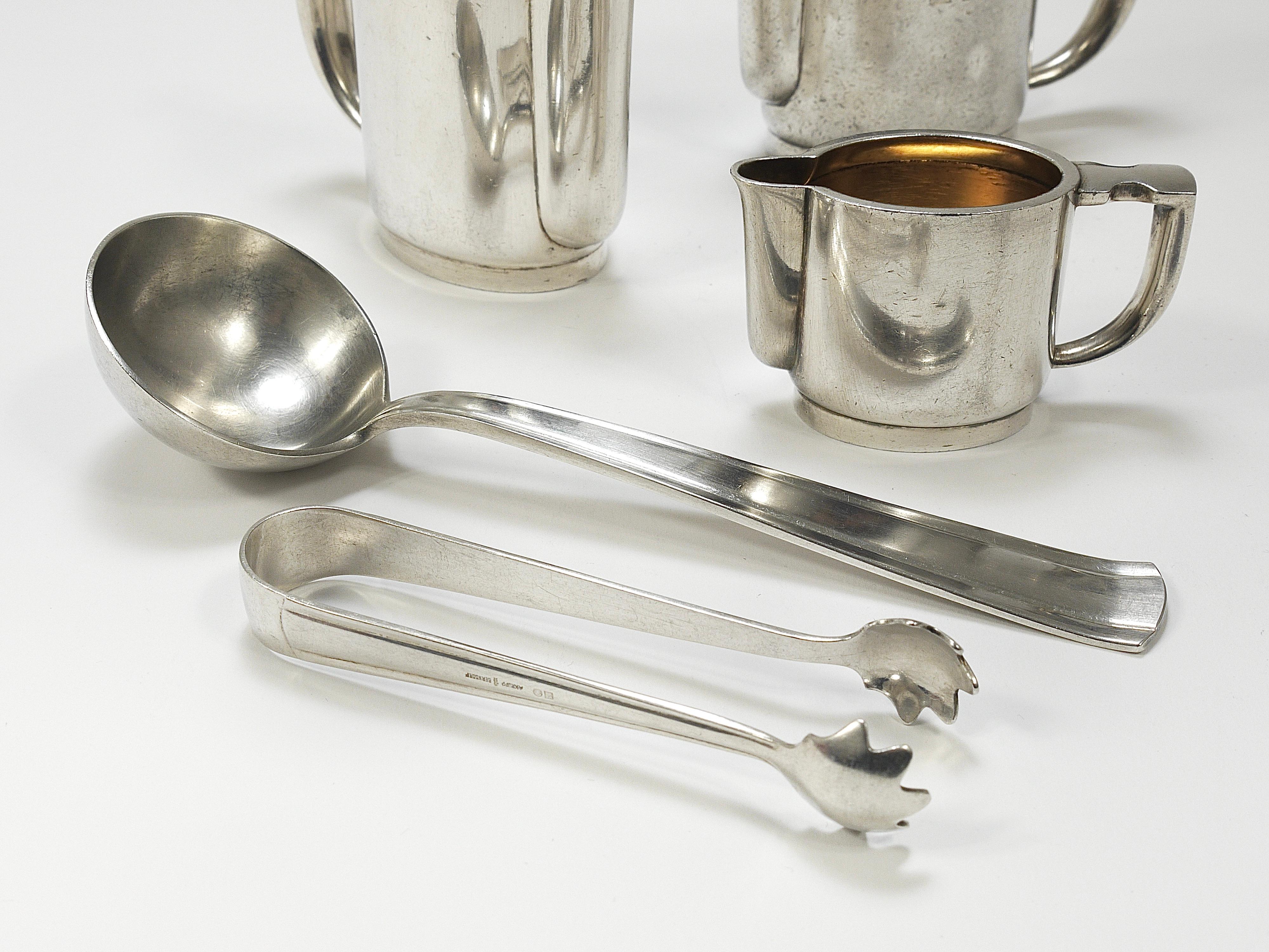Gio Ponti 1930s Krupp Silver Teapot Coffeepot, Jug, Creamer, Sugar Tongs, Ladle For Sale 2