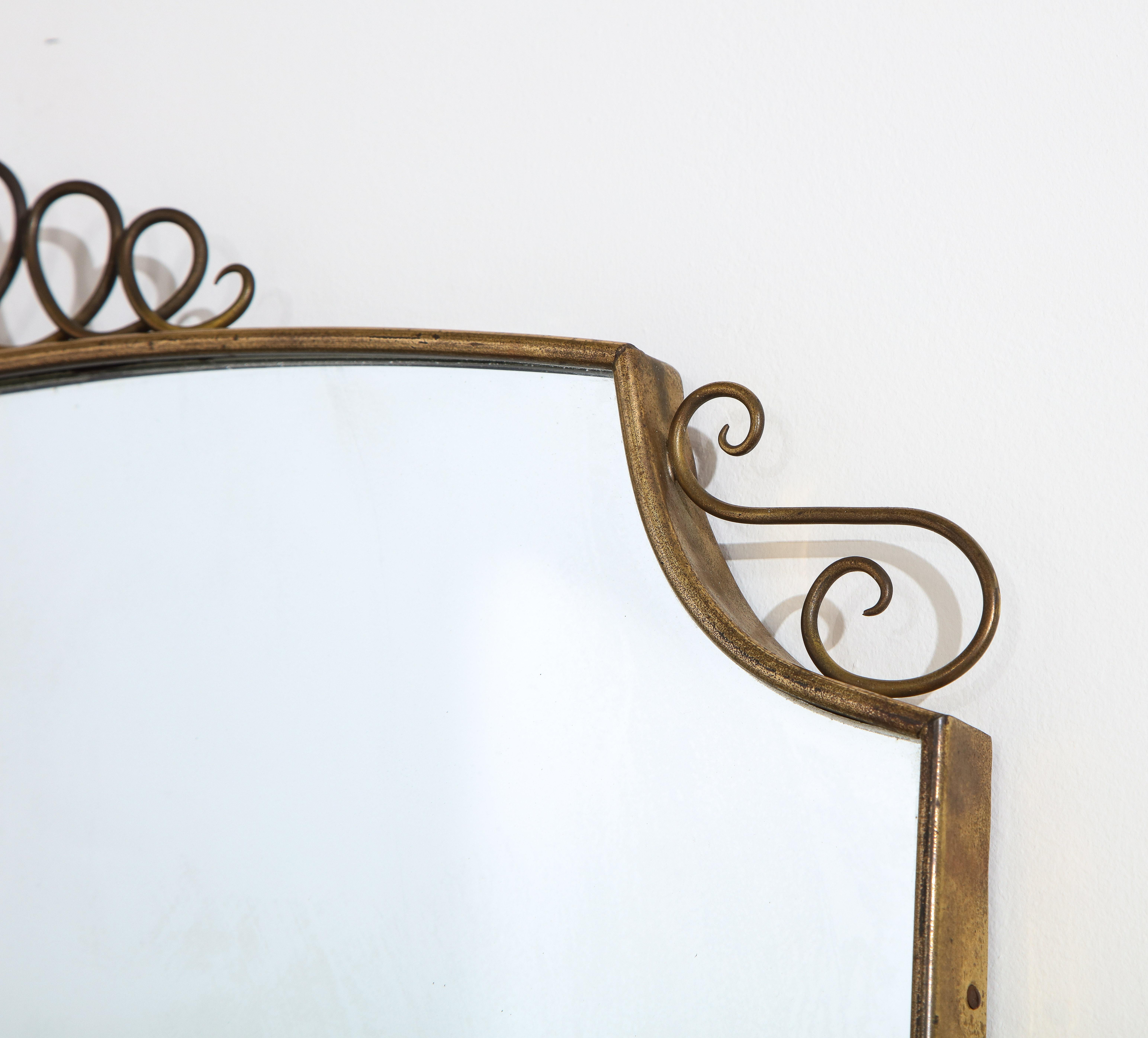 Italian Gio Ponti 1940's Brass Shield Shaped Mirror