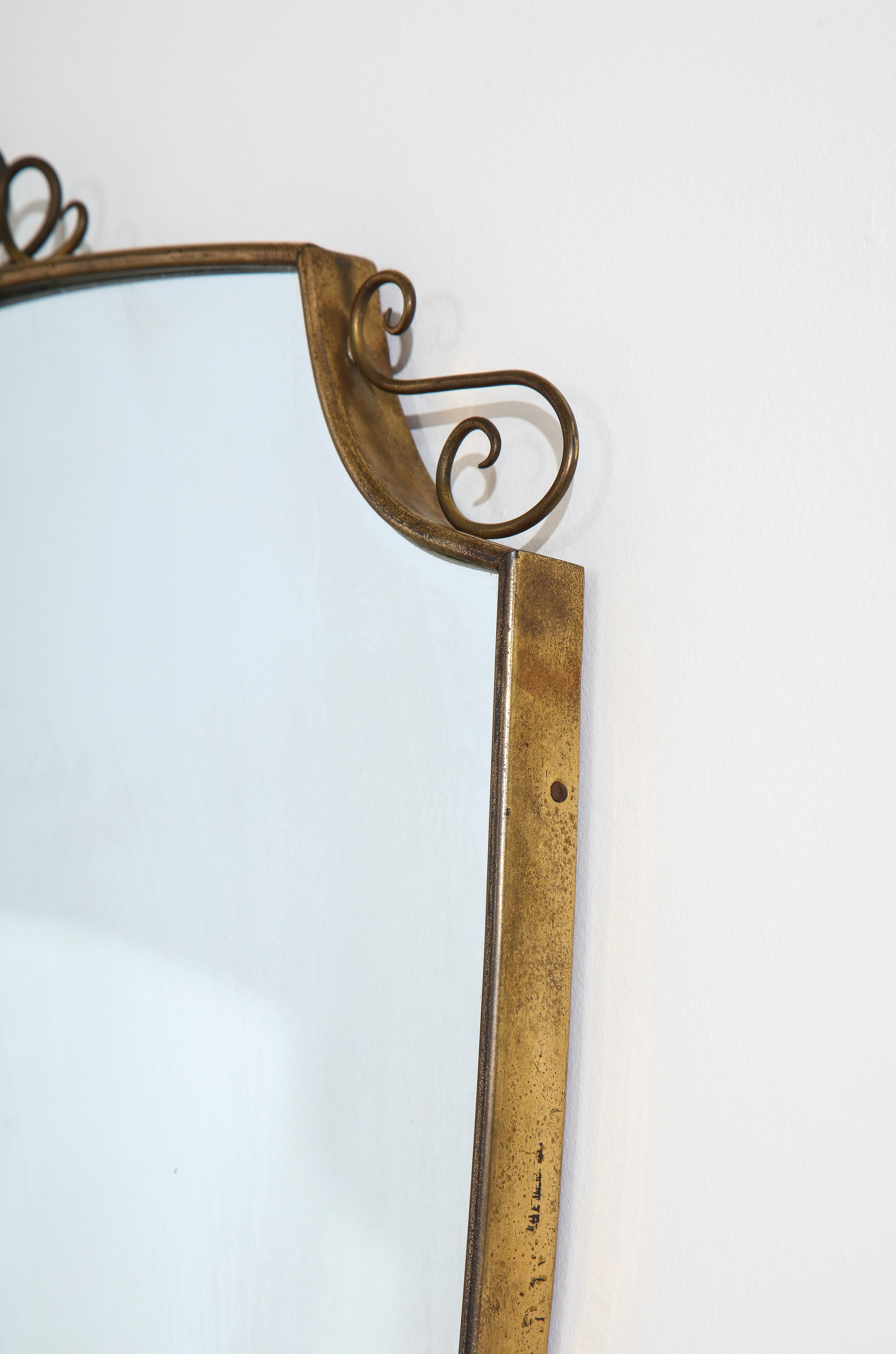Mid-20th Century Gio Ponti 1940's Brass Shield Shaped Mirror