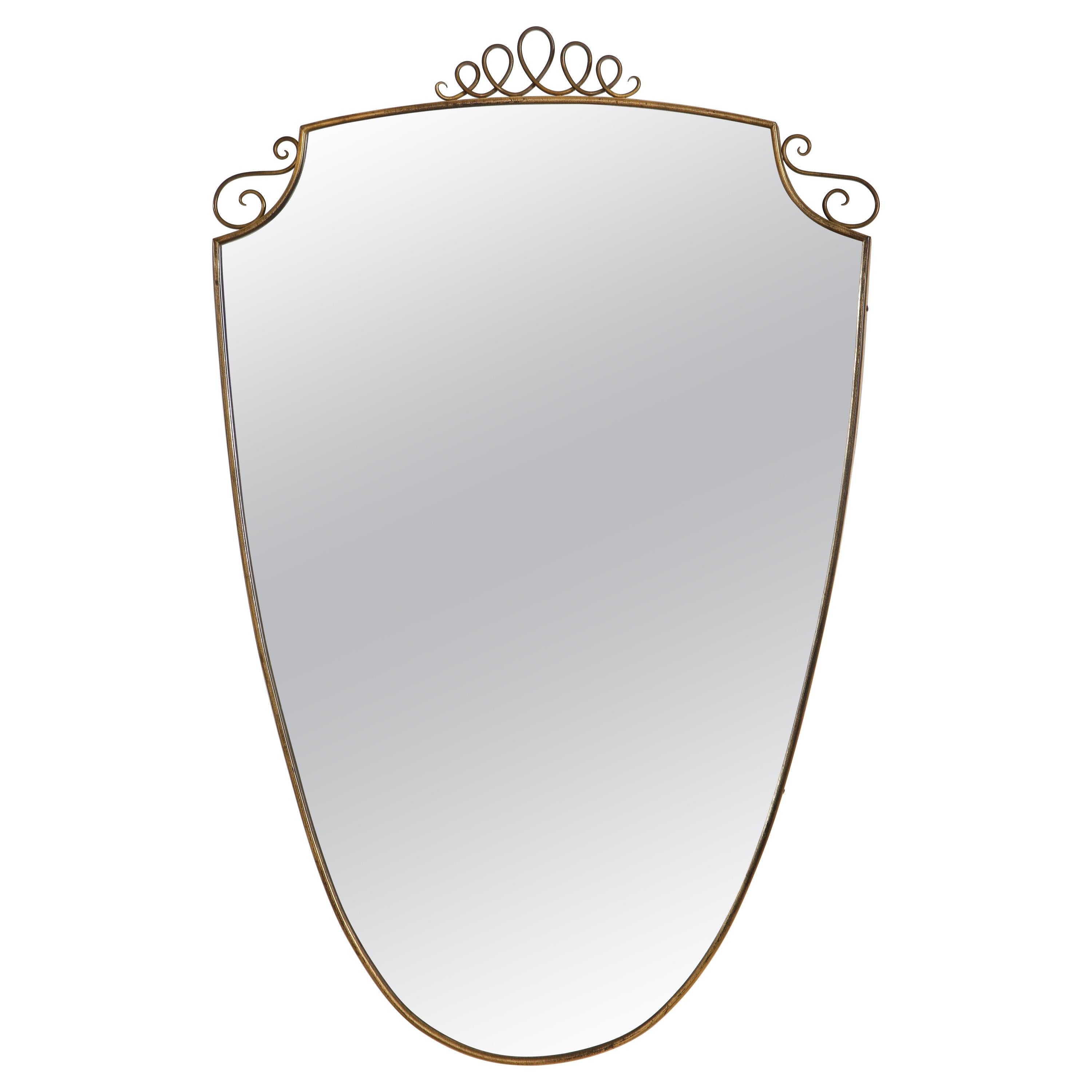 Gio Ponti 1940's Brass Shield Shaped Mirror