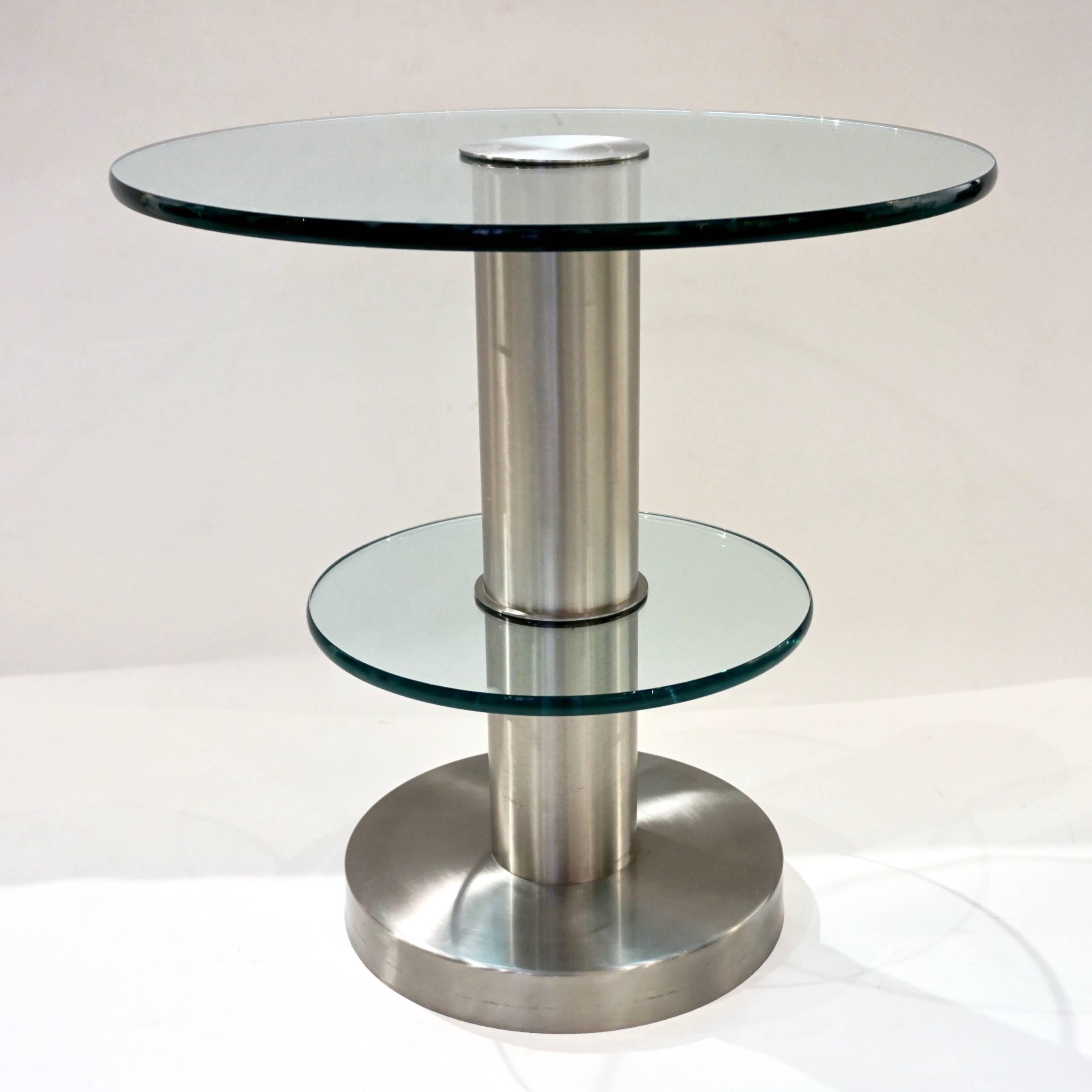 Late 20th Century Gio Ponti 1990s Fontana Arte Pair of Clear Glass and Nickel Round Side Tables