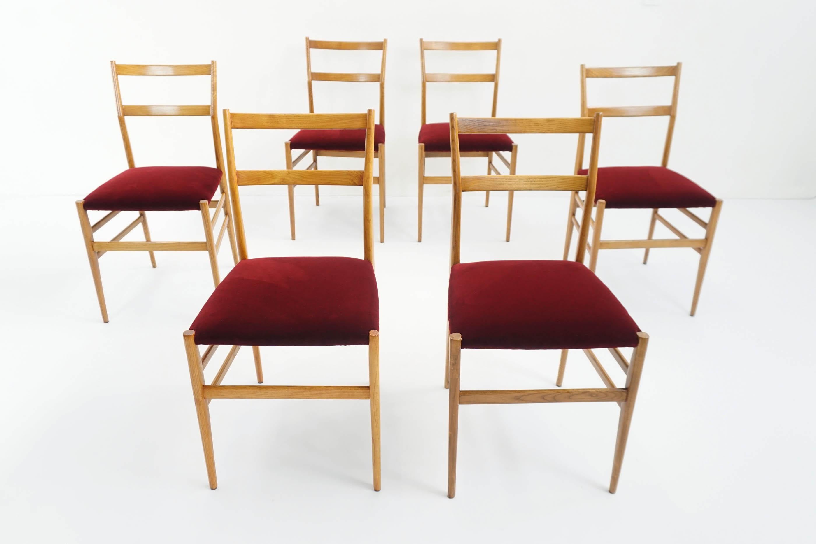 Mid-Century Modern Gio Ponti 6 Leggera Chairs by Cassina Italian Design, 1955