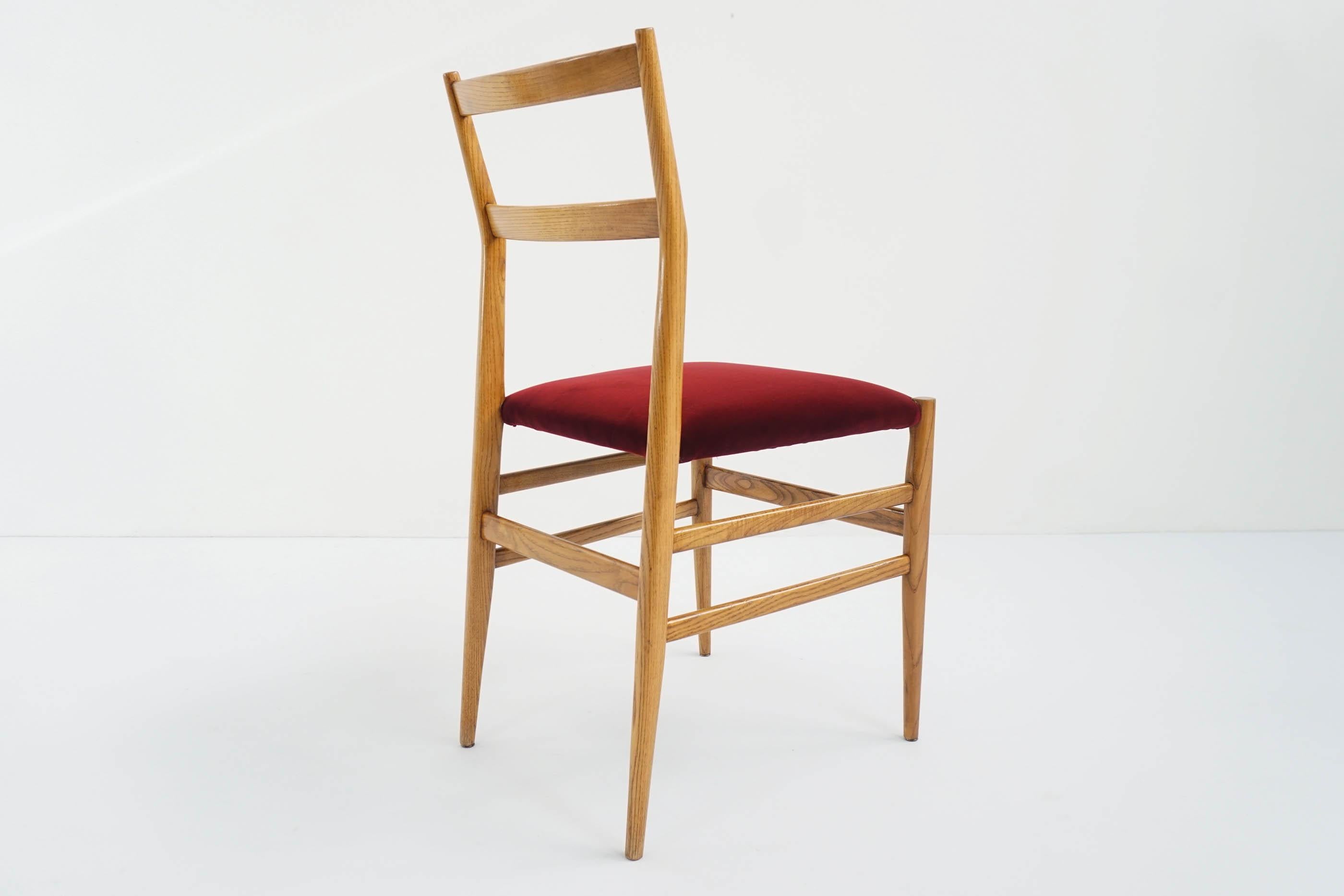 Velvet Gio Ponti 6 Leggera Chairs by Cassina Italian Design, 1955