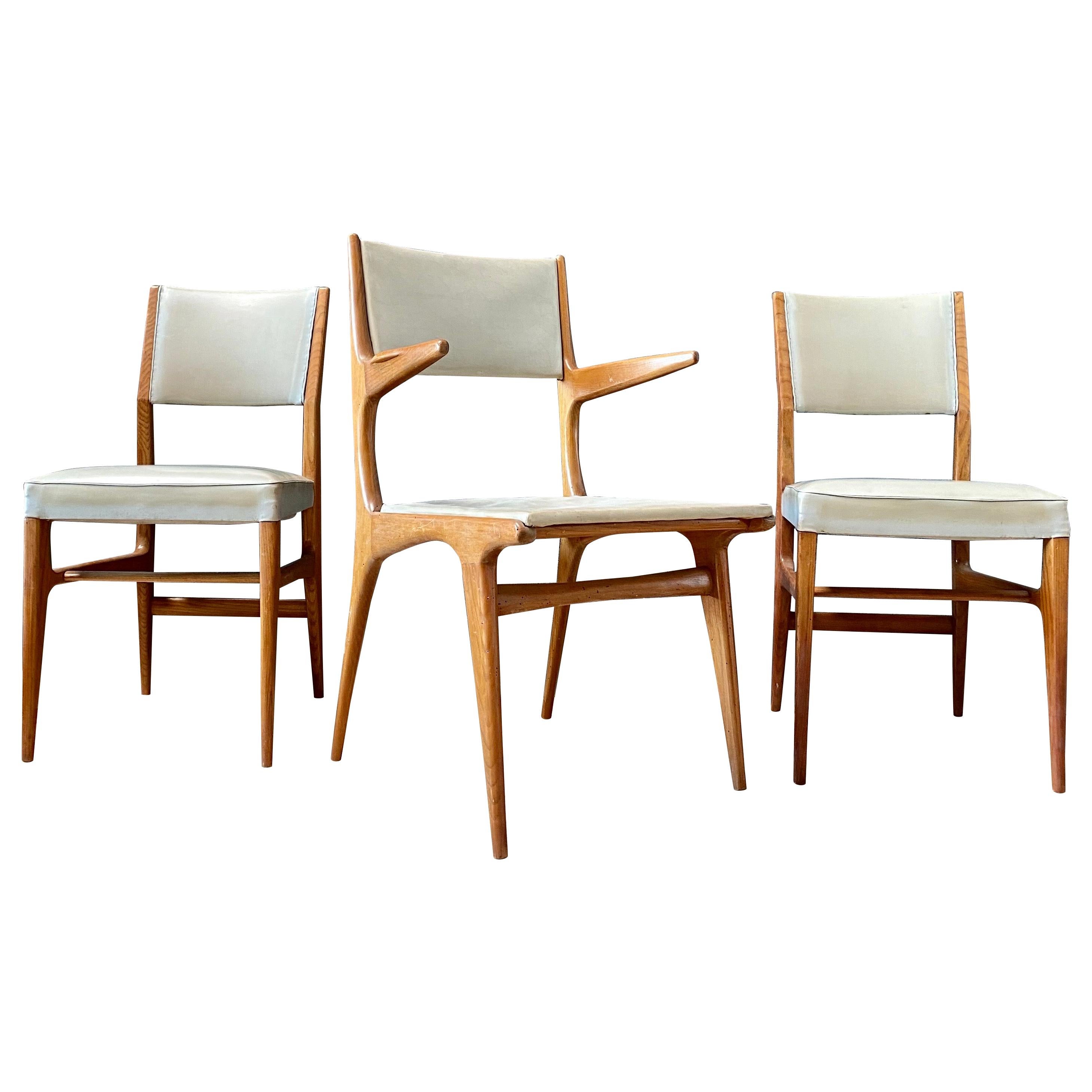 Gio Ponti "602" Dining Chairs and Office Chair for Cassina, 1954, Set of 3