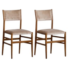 Gio Ponti 646 "Leggera" Chairs for Cassina, Sand Beige Velvet, 1952, Set of 2