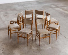 Gio Ponti 646 "Leggera" Chairs for Cassina, Sand Beige Velvet, 1952, Set of 8