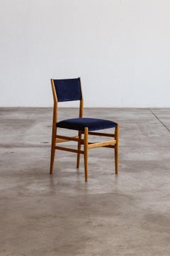Gio Ponti 646 "Leggera" Dining Chair for Cassina, Blue Velvet, 1952