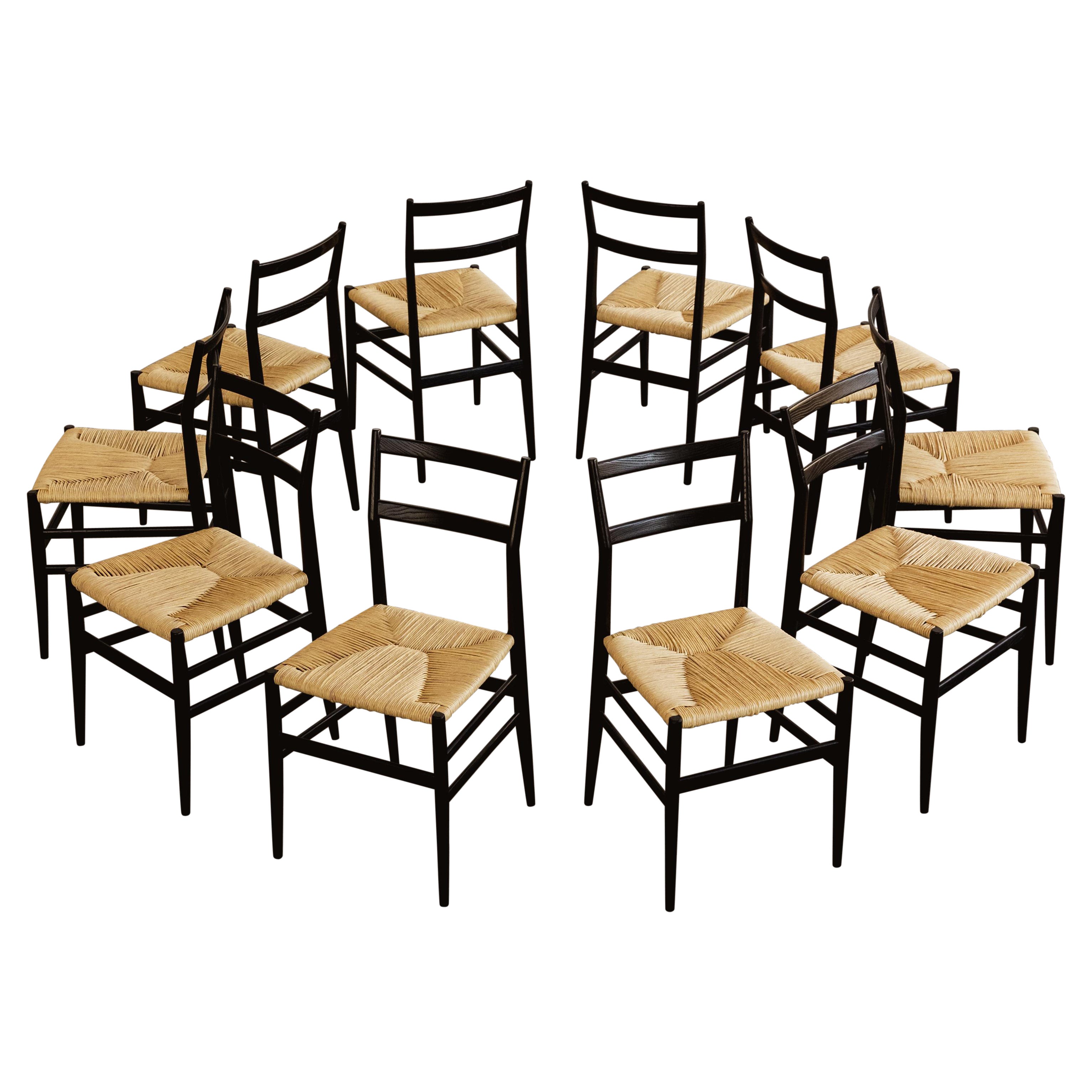 Gio Ponti 646 chaises de salle à manger Leggera pour Cassina, 1952, lot de 10