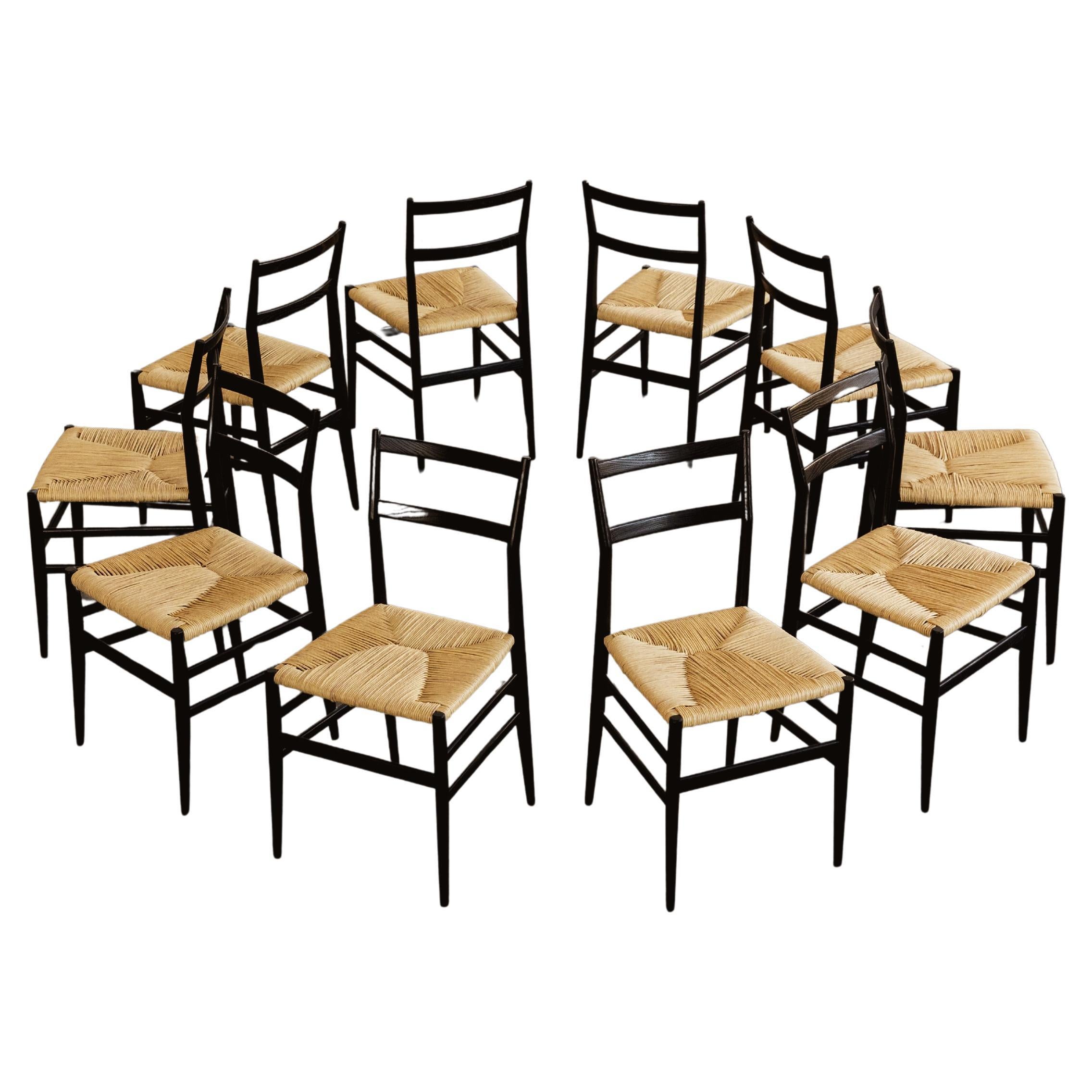 Gio Ponti 646 "Leggera" Dining Chairs for Cassina, 1952, Set of 10