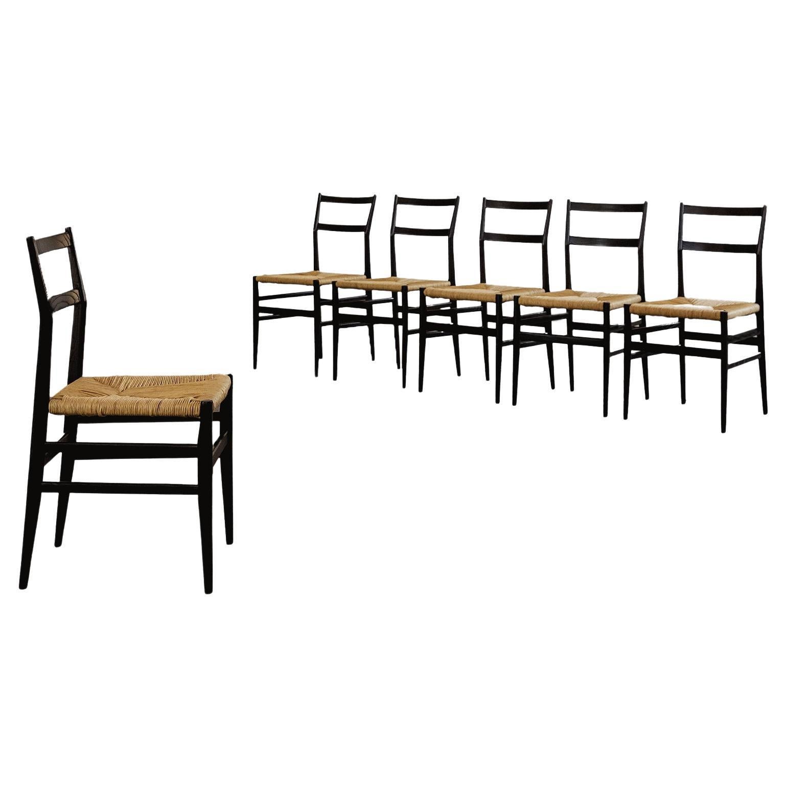 Gio Ponti 646 „Leggera“ Esszimmerstühle für Cassina, 1952, 6er-Set