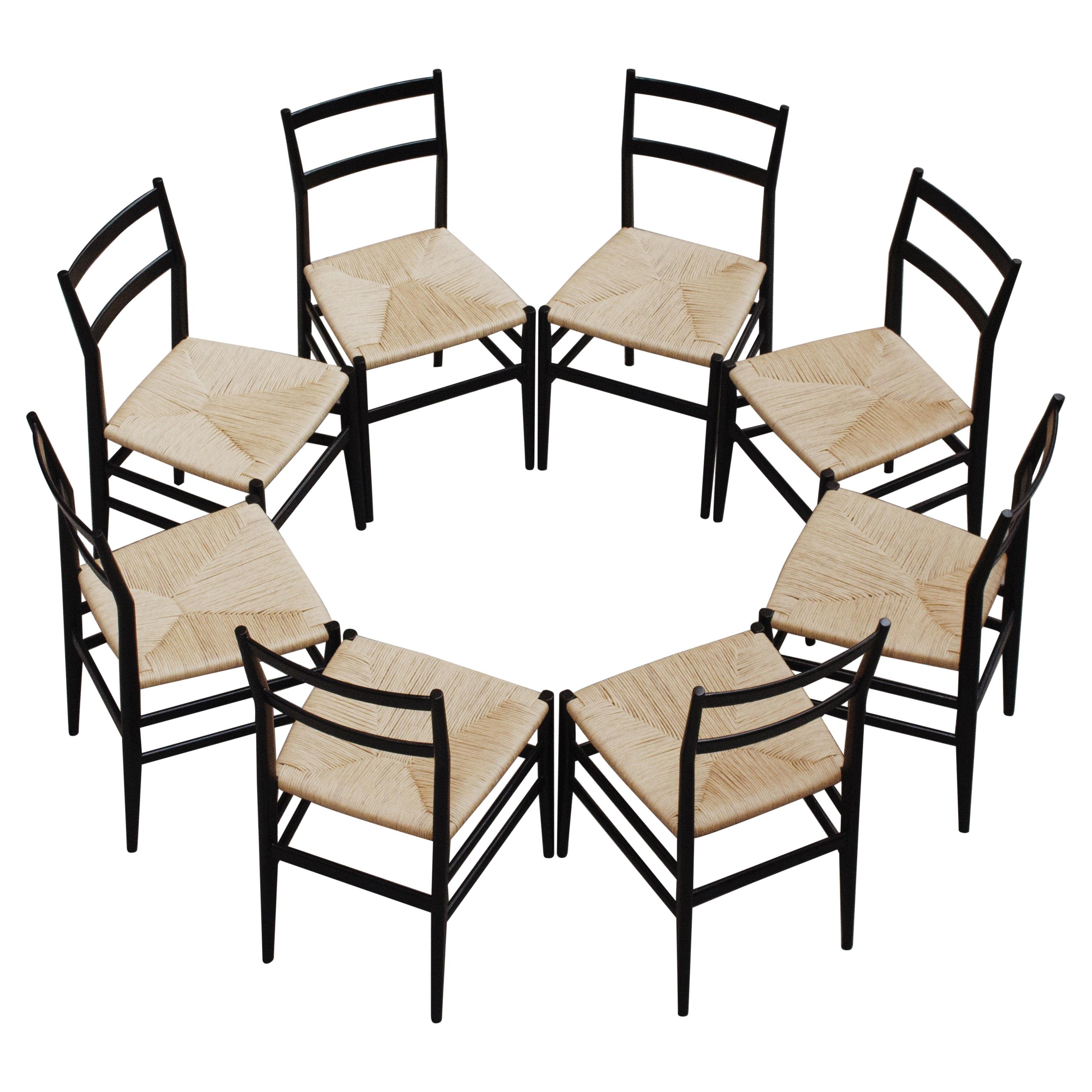 Gio Ponti 646 "Leggera" Dining Chairs for Cassina, 1952, Set of 8