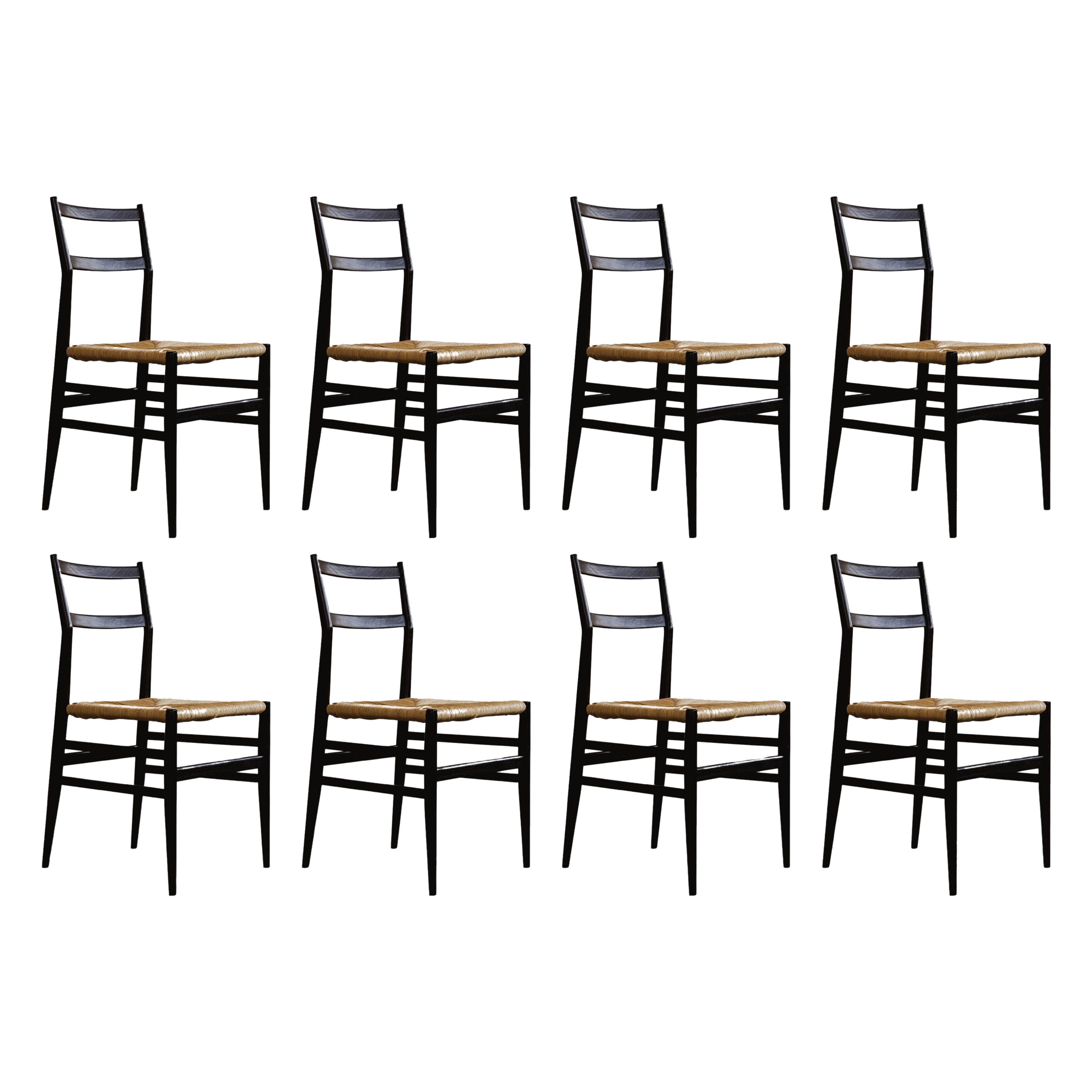 Gio Ponti 646 „Leggera“ Esszimmerstühle für Cassina, 1952, 8er-Set