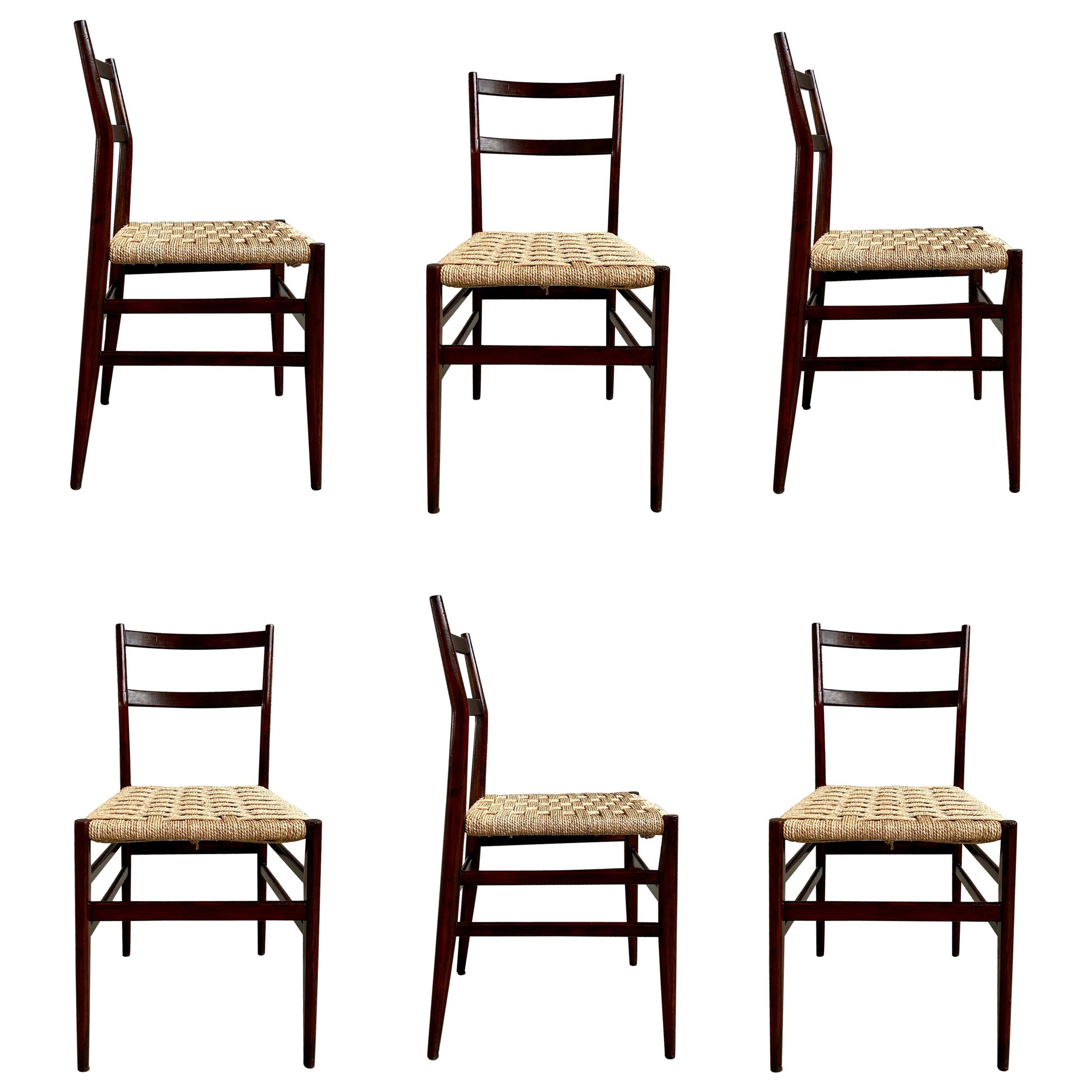 Gio Ponti 646 "Leggera" Dining Chairs for Cassina, 1956, Set of 6