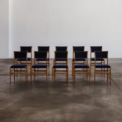 Gio Ponti 646 "Leggera" Dining Chairs for Cassina, Blue Velvet, 1952, Set of 10