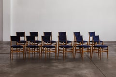 Gio Ponti 646 "Leggera" Dining Chairs for Cassina, Blue Velvet, 1952, Set of 12