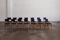 Gio Ponti 646 "Leggera" Dining Chairs for Cassina, Blue Velvet, 1952, Set of 14