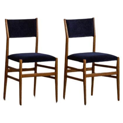 Gio Ponti 646 "Leggera" Esszimmerstühle für Cassina, Blauer Samt, 1952, 2er-Set
