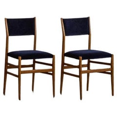 Gio Ponti 646 "Leggera" Dining Chairs for Cassina, Blue Velvet, 1952, Set of 2